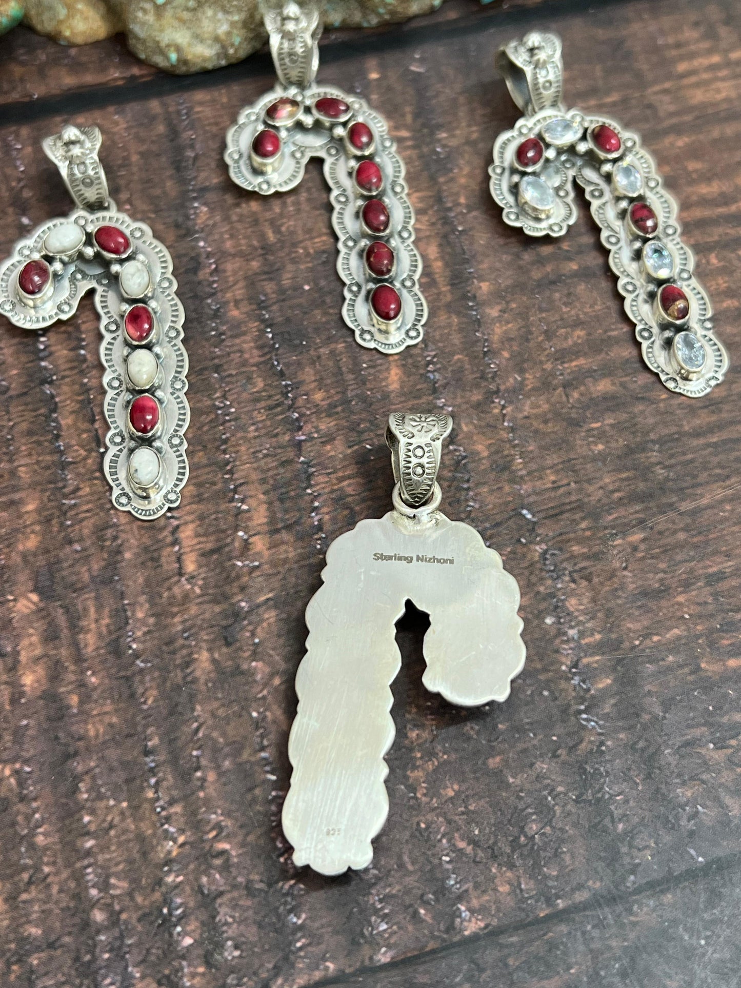 Handmade Sterling Silver Dahlia Rose, White Buffalo, Coral Pendant, Signed Nizhoni
