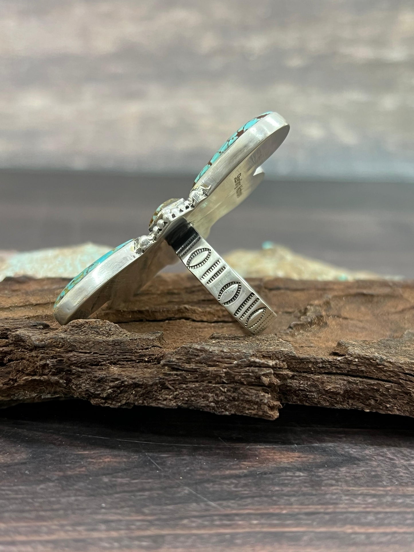 Handmade Sterling Silver Number 8 Turquoise Adjustable Ring with Signed Nizhoni