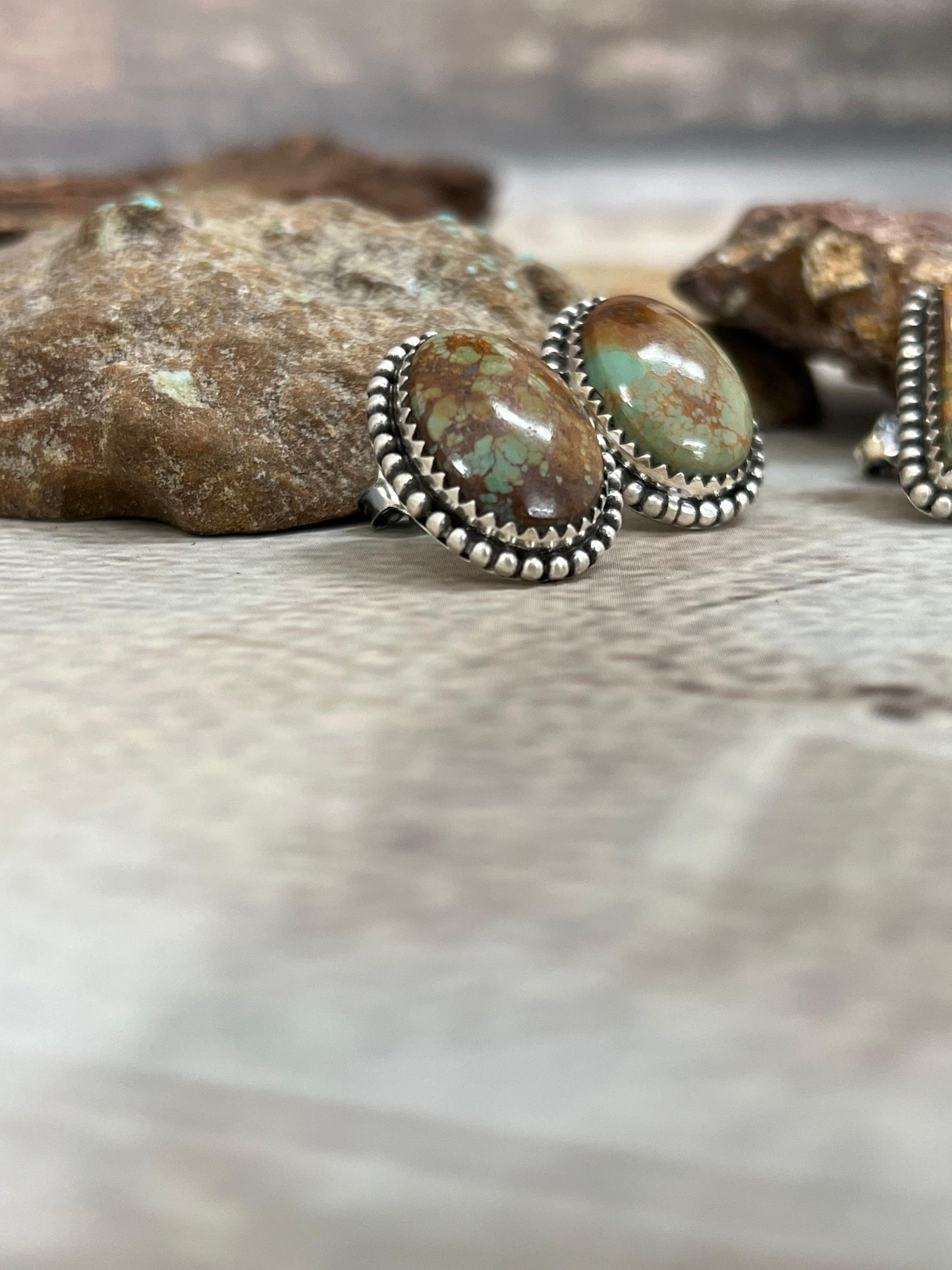 Handmade Sterling Silver Old Stock Royston Turquoise Post Studs with Signed Nizhoni