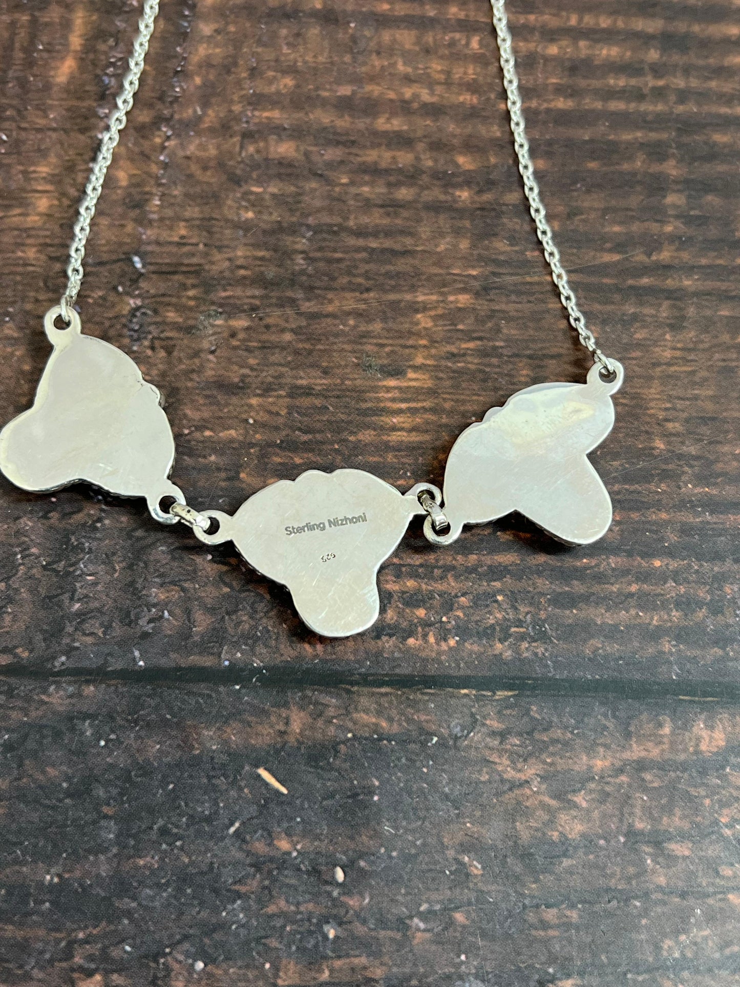 ** 4TH OF JULY ** Handmade Sterling Silver Synthetic Opal Necklace with Signed Nizhoni