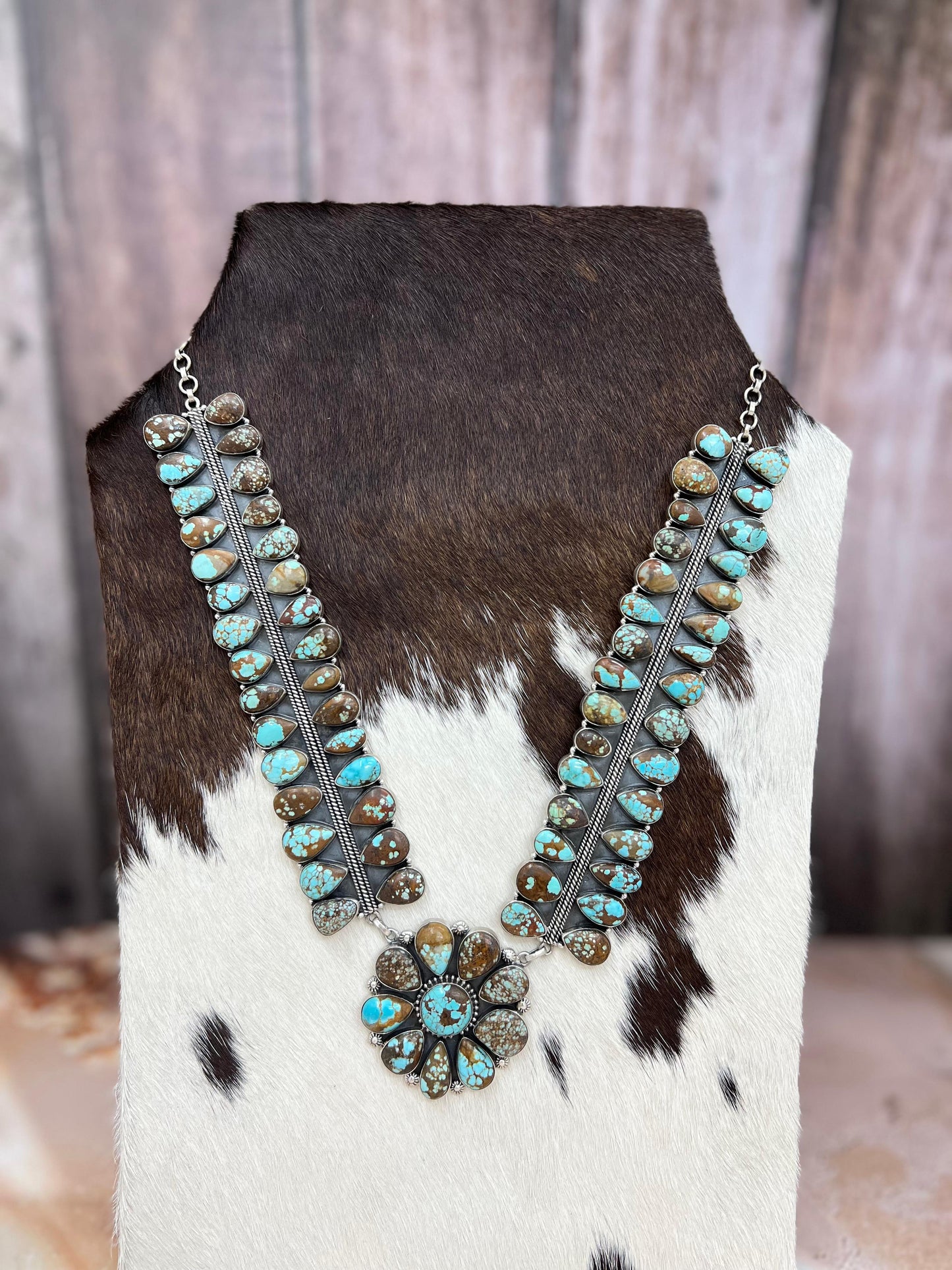 Handmade Sterling Silver Number 8 Turquoise Heart Necklace with Signed Nizhoni