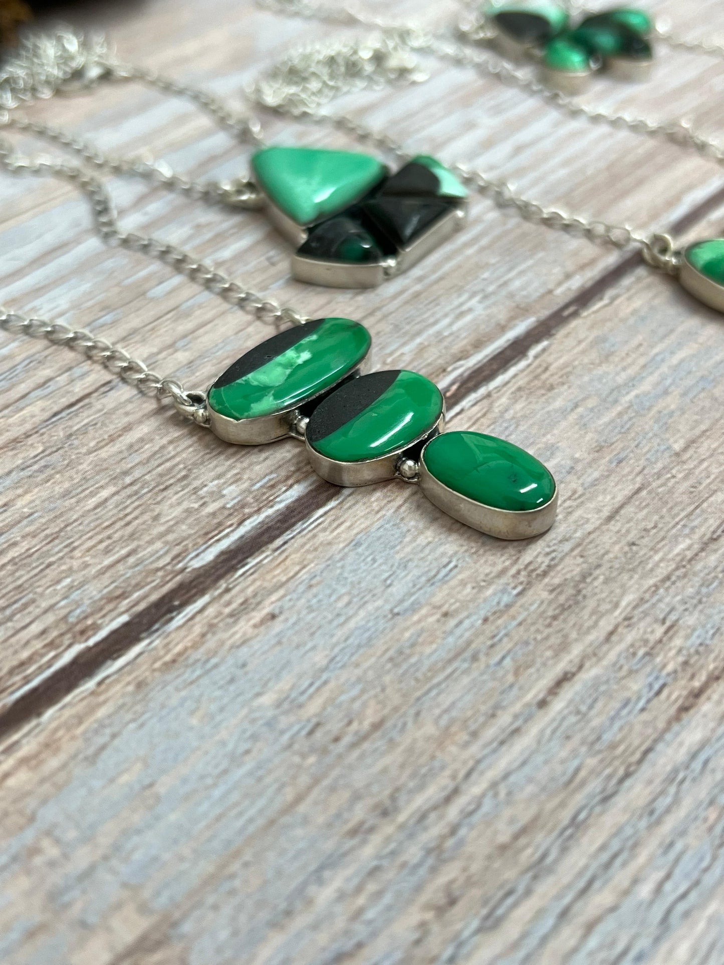 Handmade Sterling Silver Emerald Rose Necklace with Signed Nizhoni