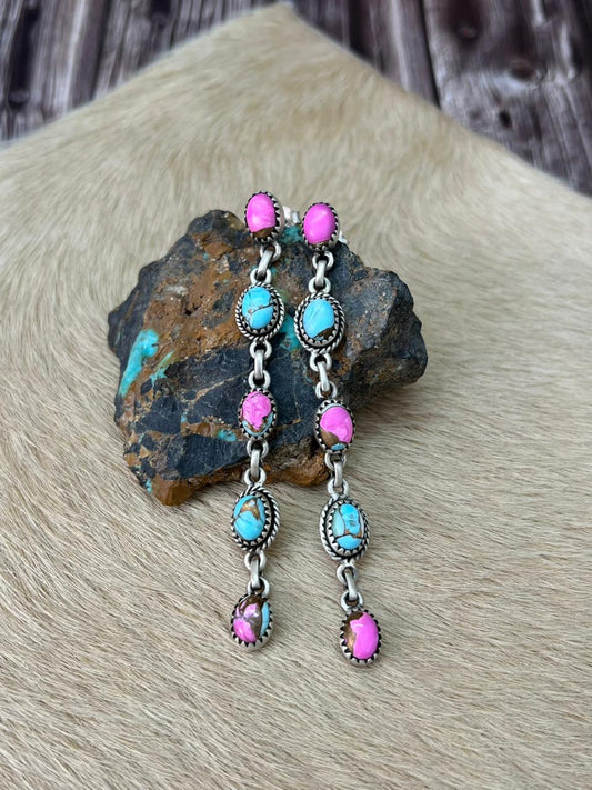 Handmade Sterling Silver Cotton Candy Post Dangle Earrings "Signed Nizhoni"