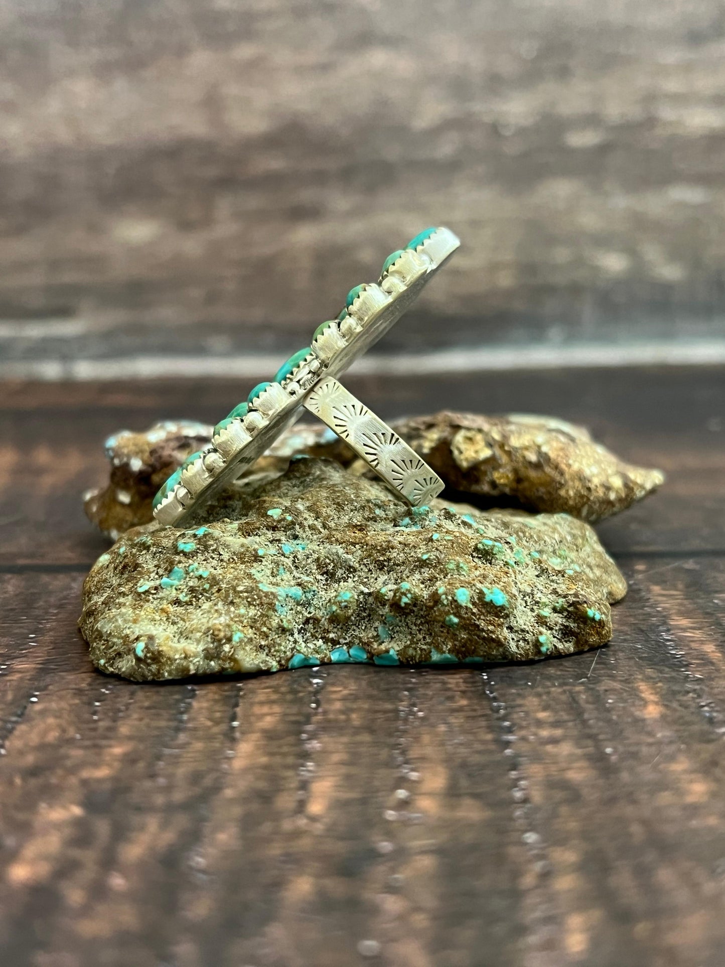 Handmade Sterling Silver Kingman Turquoise Adjustable Ring, Signed Nizhoni
