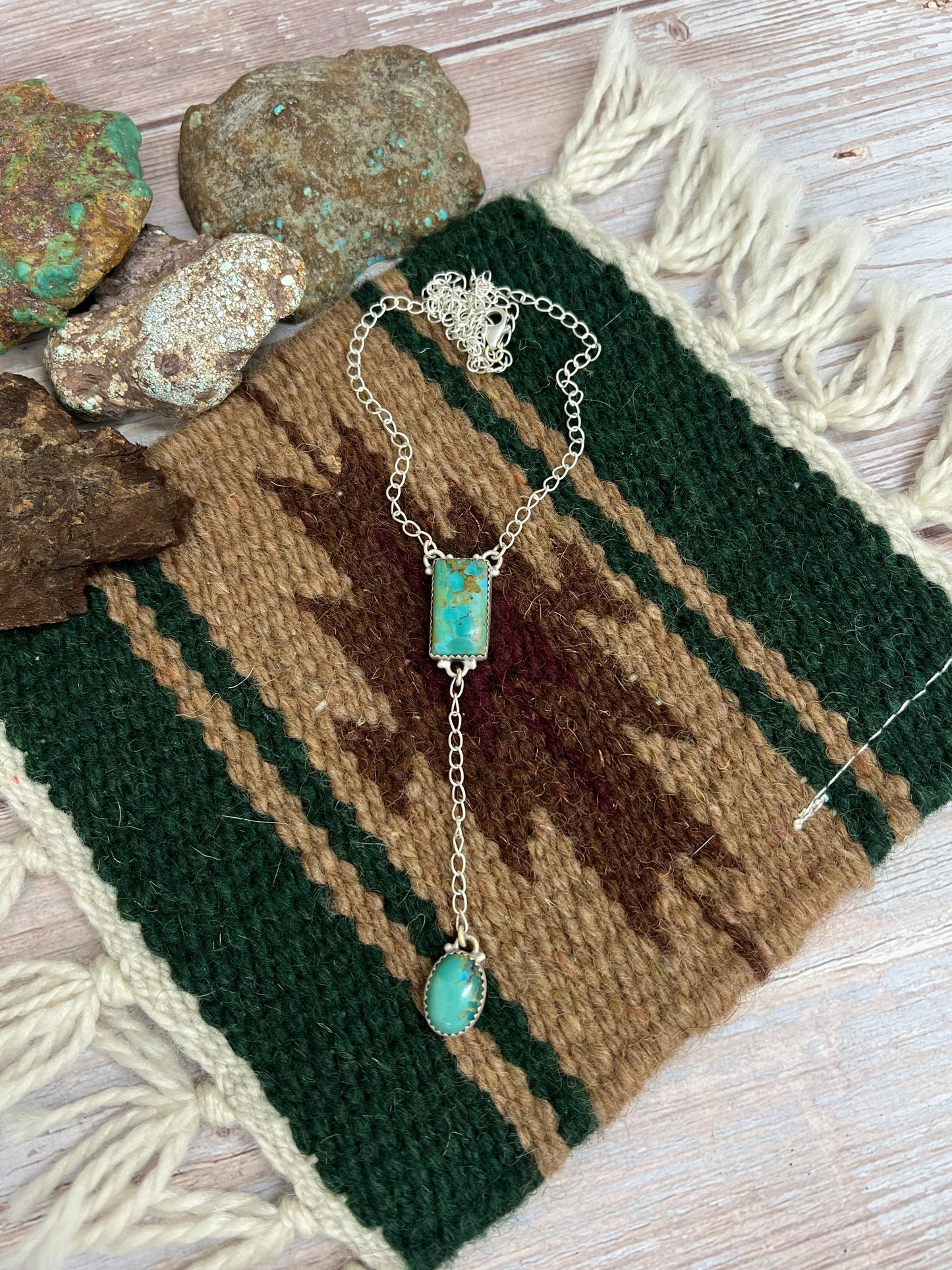 Handmade Sterling Silver Kingman Turquoise Lariat Necklace Signed Nizhoni