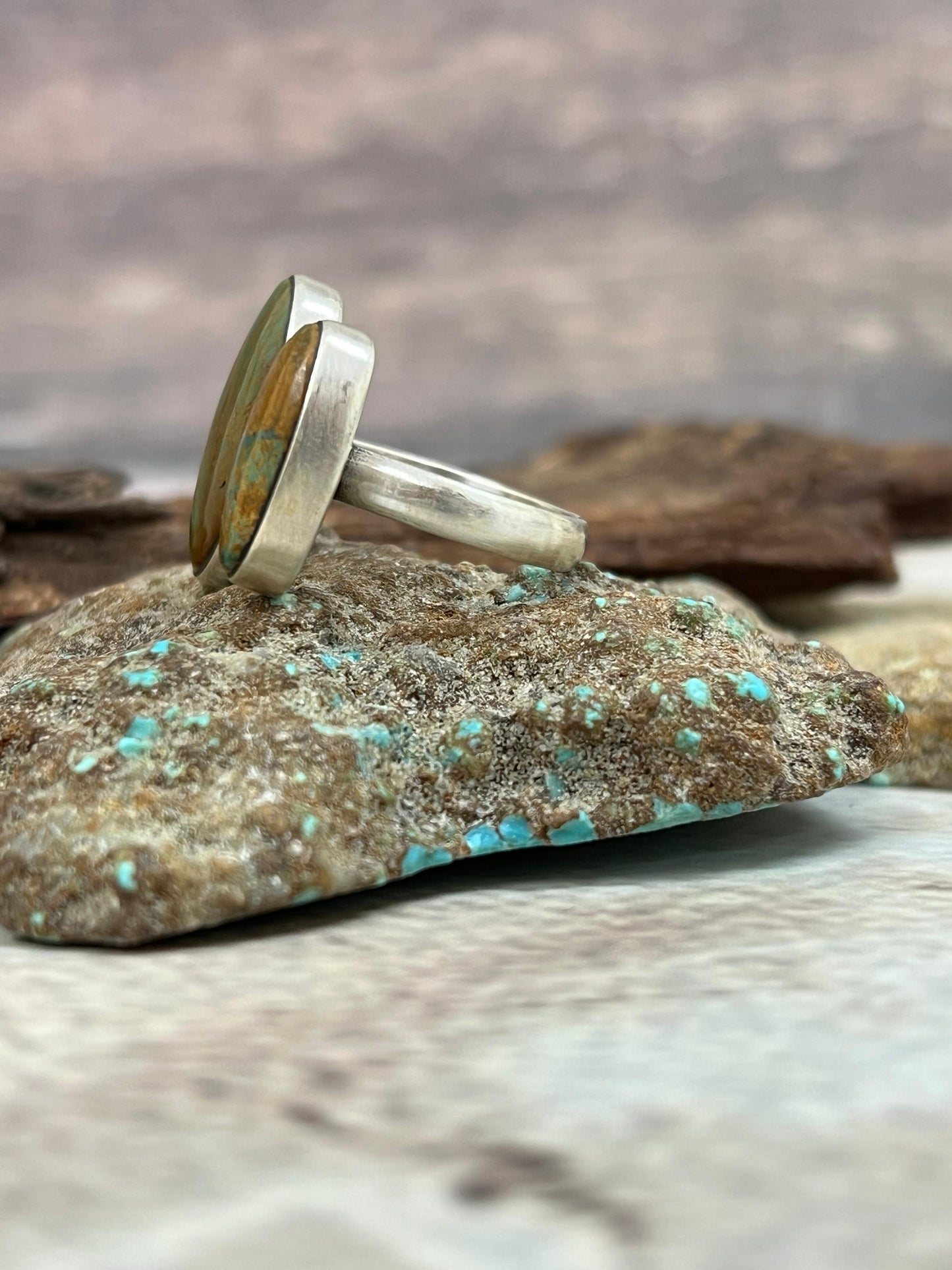 Handmade Sterling Silver Old Stock Royston Turquoise Adjustable Ring Signed Nizhoni