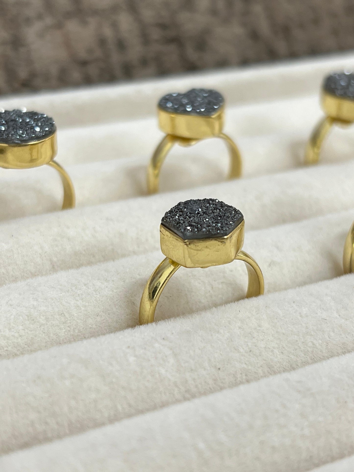 “The Boho Collection” Handmade Natural Charcoal Druzy Adjustable Ring