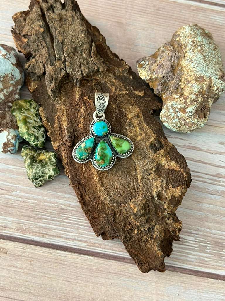 Handmade Sterling Silver Sonoran Mountain Turquoise Pendant with Signed Nizhoni