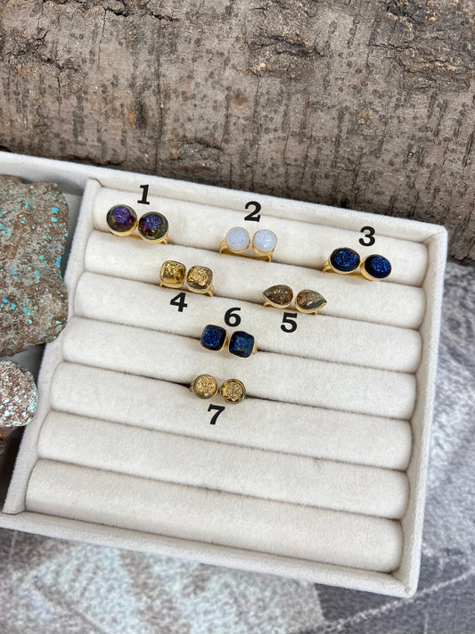 “The Boho Collection” Handmade Natural 2 Stone Druzy Adjustable Ring