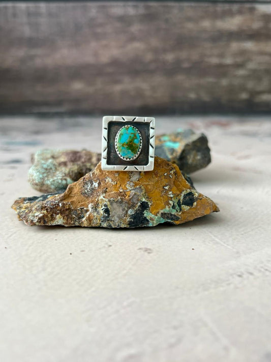 Handmade Sterling Silver Sonoran Mountain Turquoise Adjustable Ring "Signed Nizhoni"