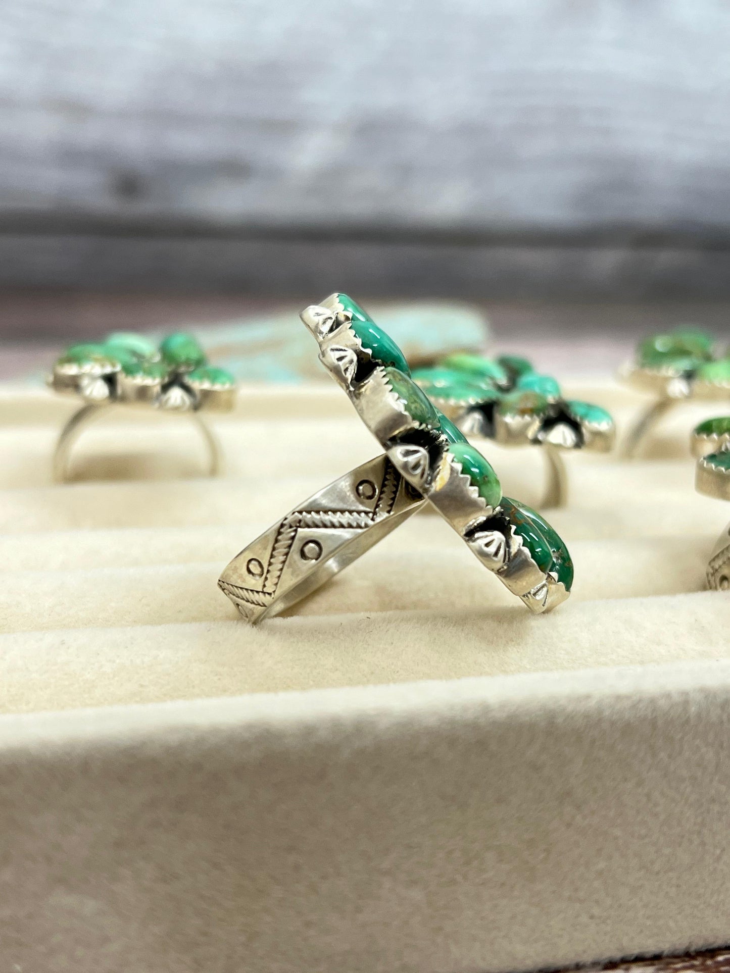 Handmade Sterling Silver Sonoran Mountain Turquoise Adjustable Ring with Signed Nizhoni