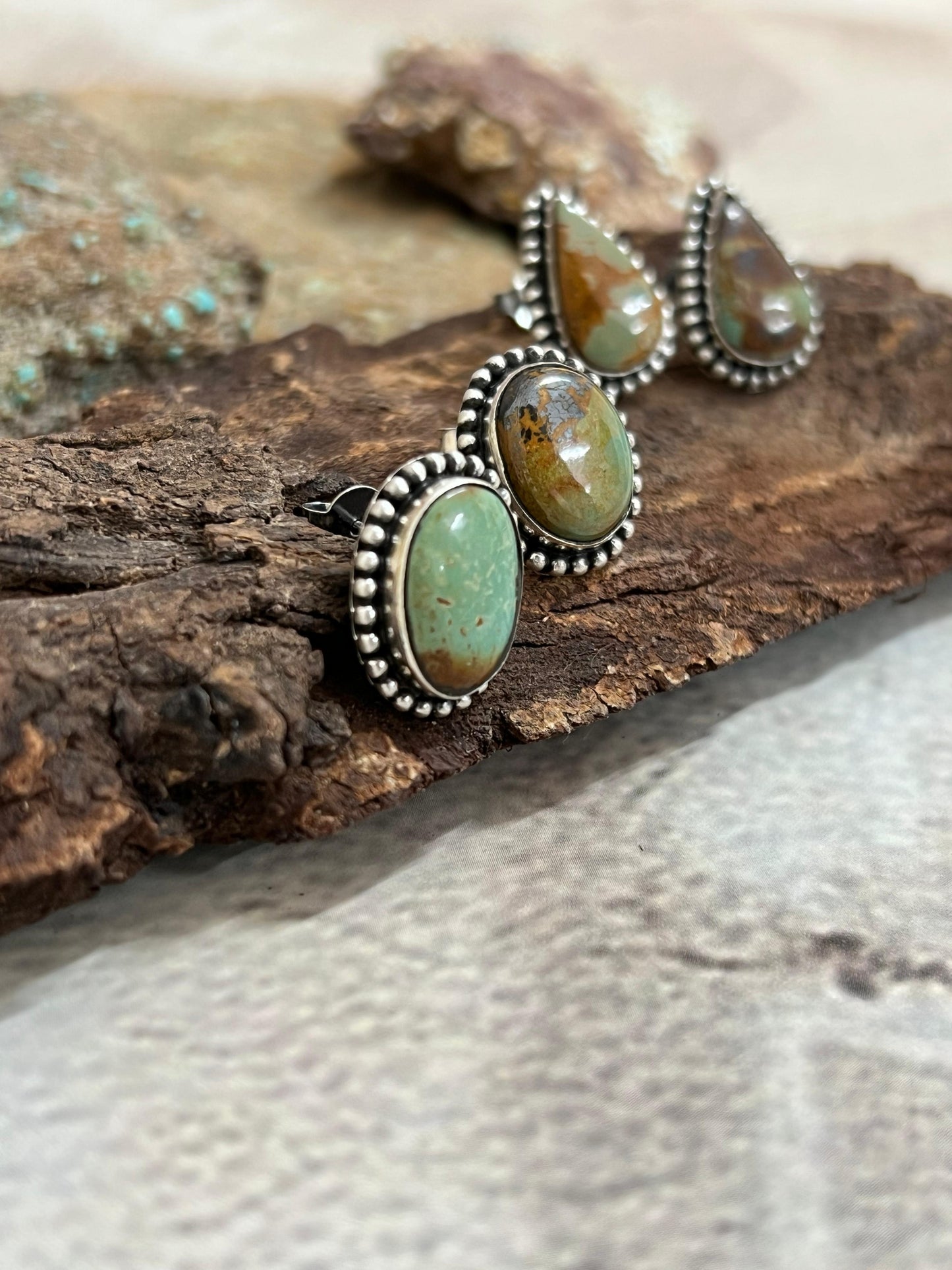 Handmade Sterling Silver Old Stock Royston Turquoise Post Studs with Signed Nizhoni