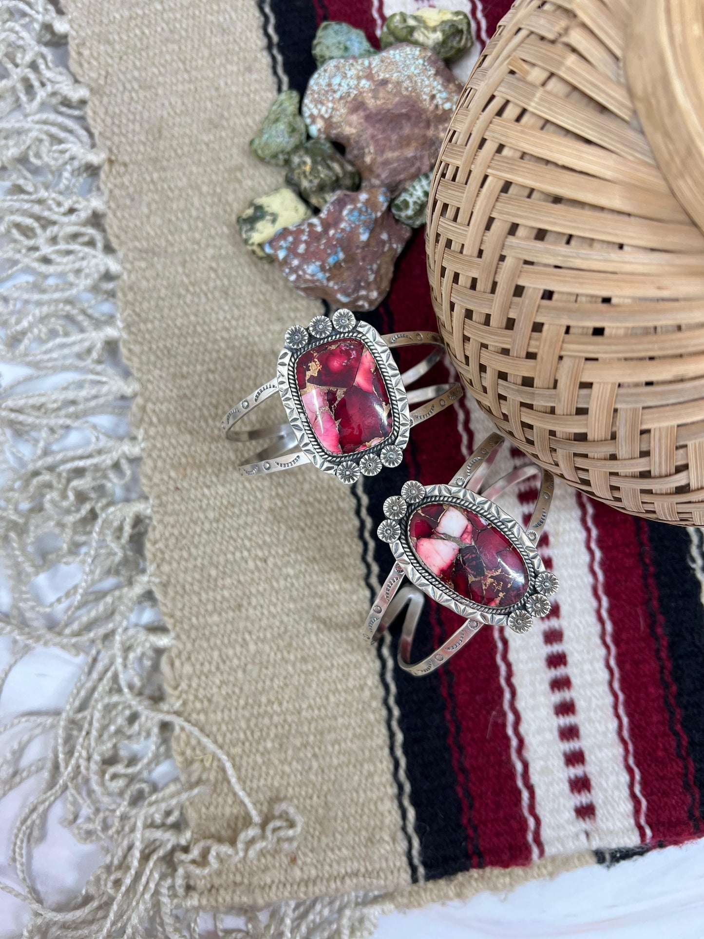 Handmade Sterling Silver Dahlia Rose Cuff Bracelet with Signed Nizhoni