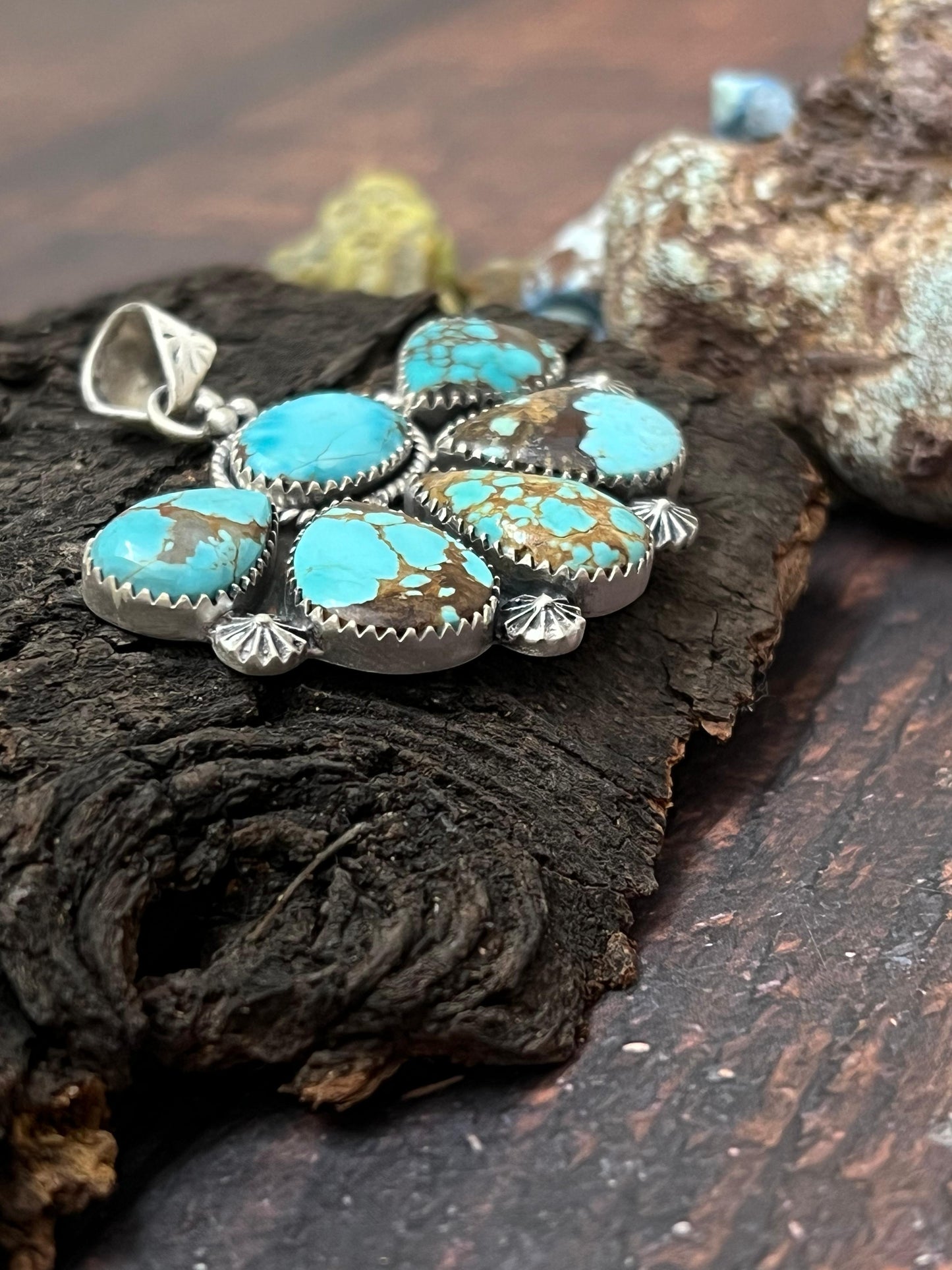 Handmade Sterling Silver Number 8 Turquoise Pendant with Signed Nizhoni