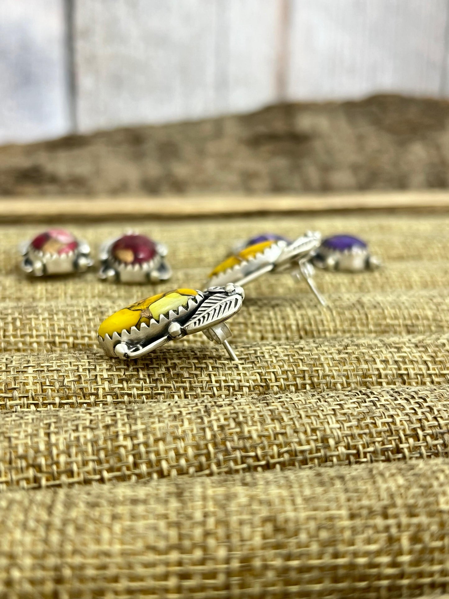 Handmade Sterling Silver Multi Stone Studs, Signed Nizhoni