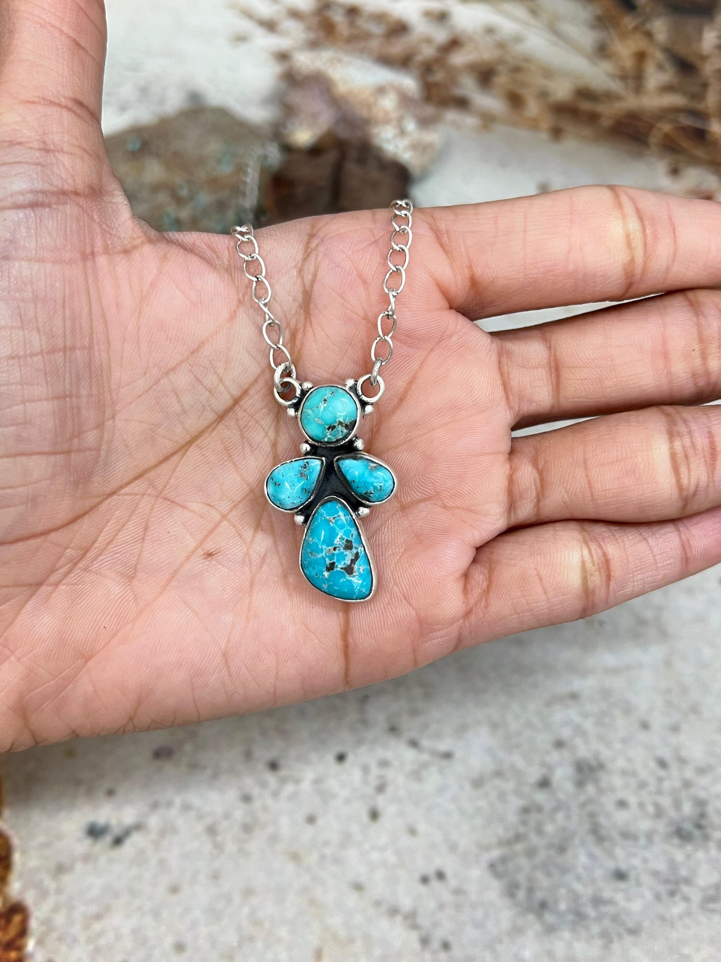 Handmade Sterling Silver White Water Turquoise Necklace Signed Nizhoni