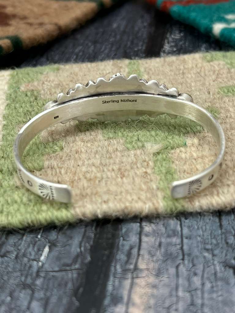Handmade Sterling Silver Sonoran Mountain Turquoise with White Water Bracelet with Signed Nizhoni