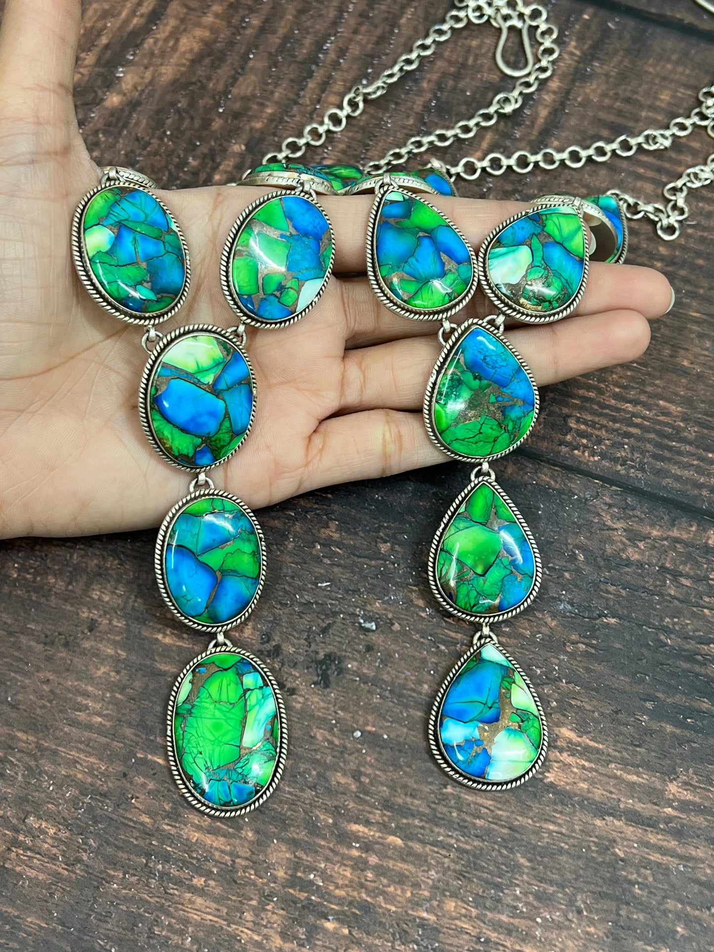 Handmade Sterling Silver Peacock Dahlia Necklace with Signed Nizhoni