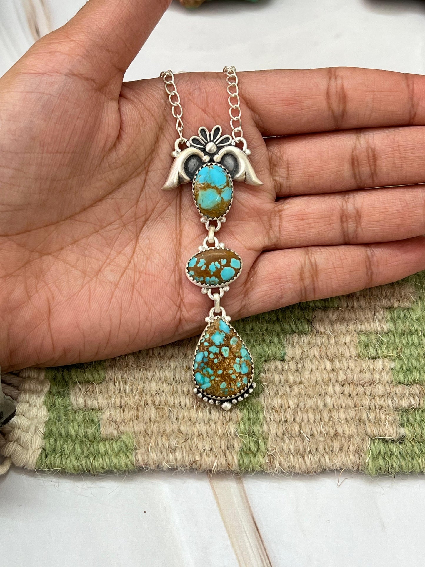 Handmade Sterling Silver Number 8 Turquoise Necklace with Signed Nizhoni