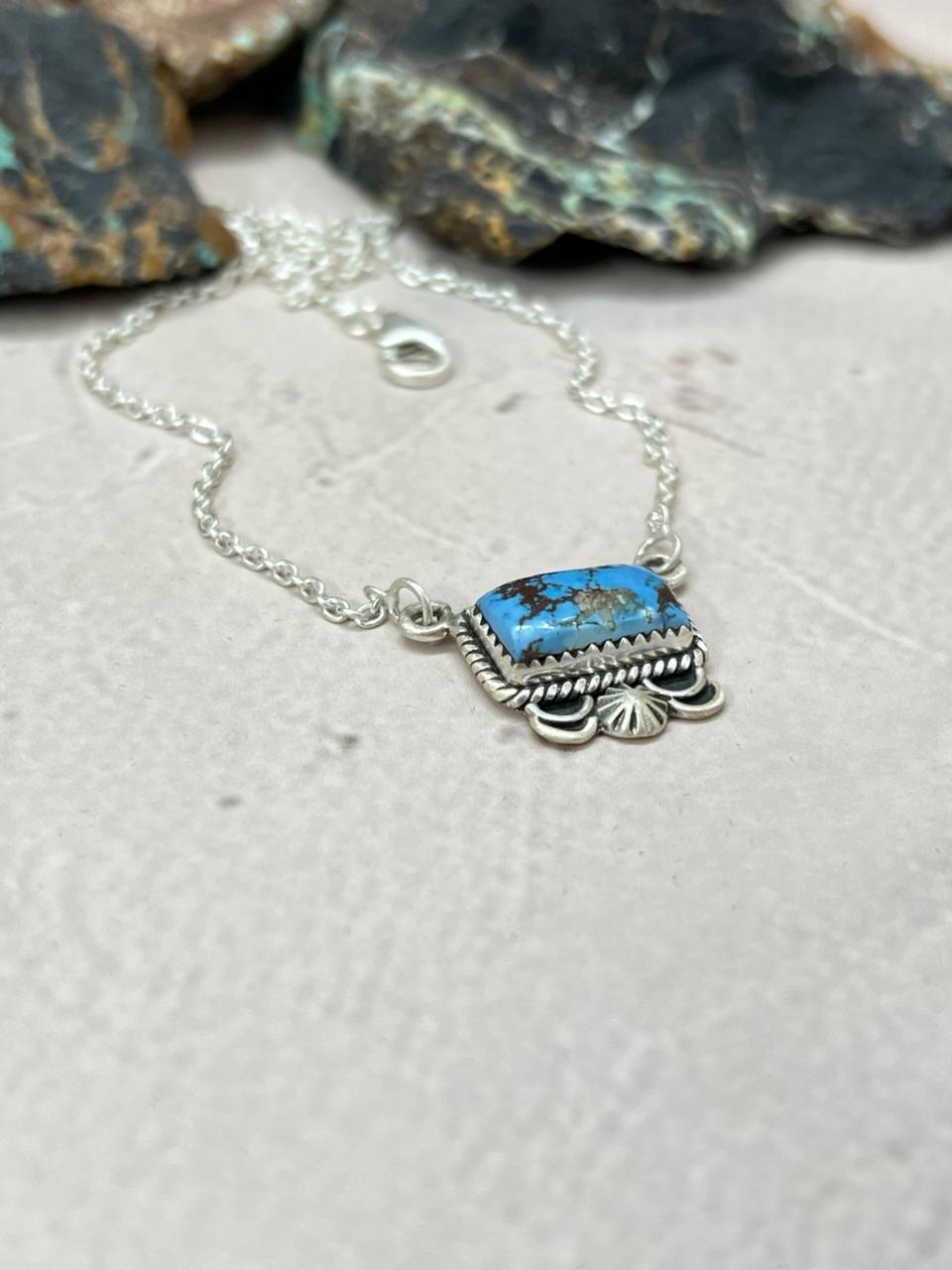 Handmade Sterling Silver Golden Hills Turquoise Necklace "Signed Nizhoni"