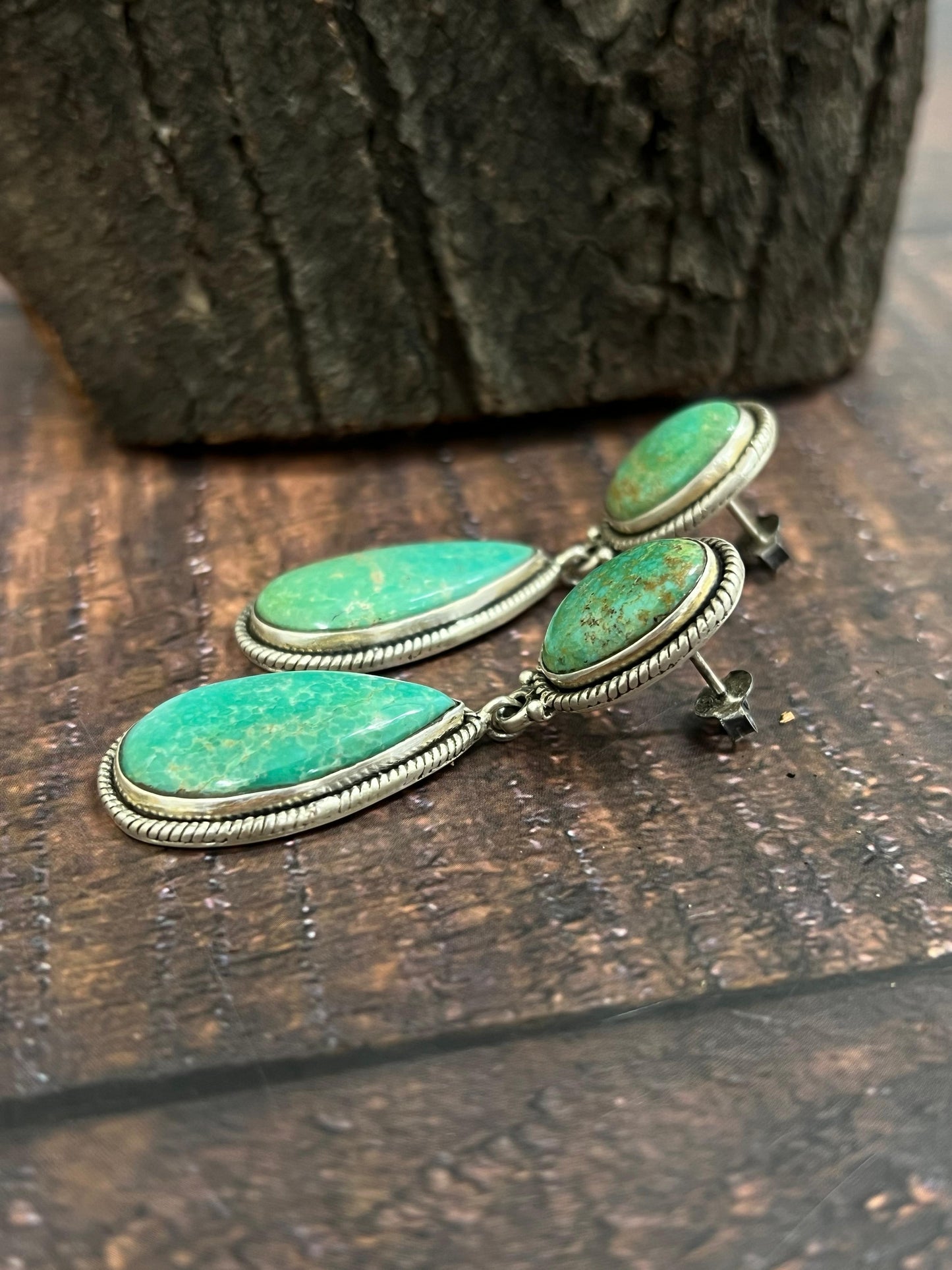 Handmade Sterling Silver Mantis Turquoise Post Dangle Earrings Signed Nizhoni