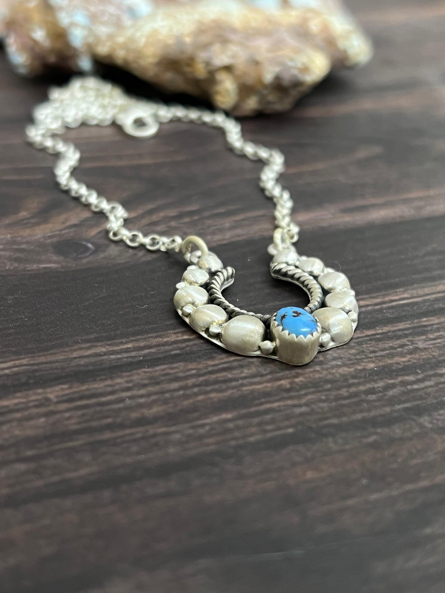 "Ball Collection" Handmade Sterling Silver Golden Hills Turquoise Necklace with Signed Nizhoni