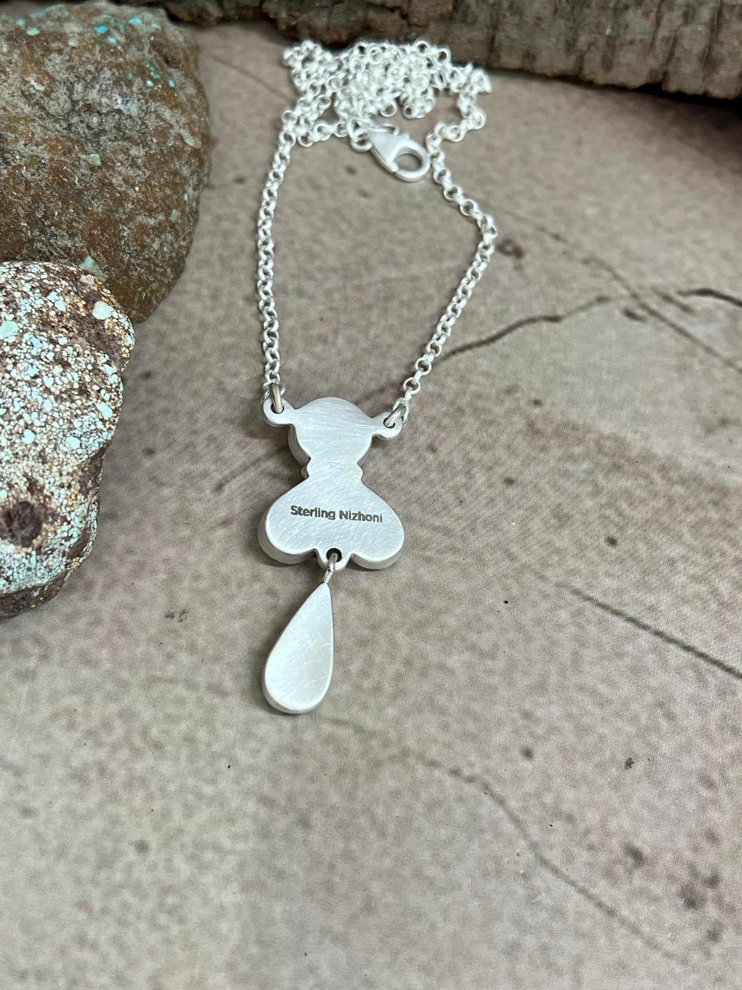 Handmade Sterling Silver Palomino Turquoise Necklace with Signed Nizhoni