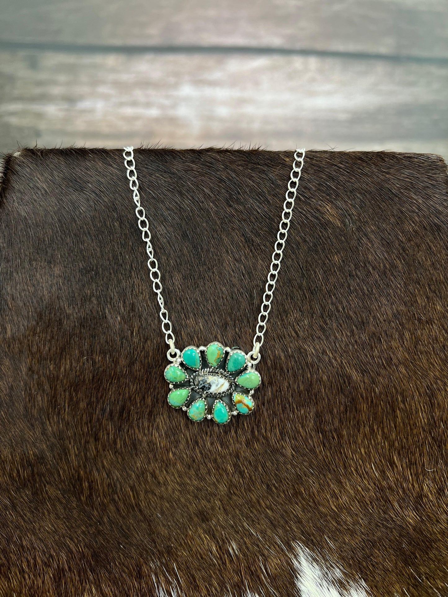 Handmade Sterling Silver Kingman Turquoise with White Buffalo Signed Nizhoni