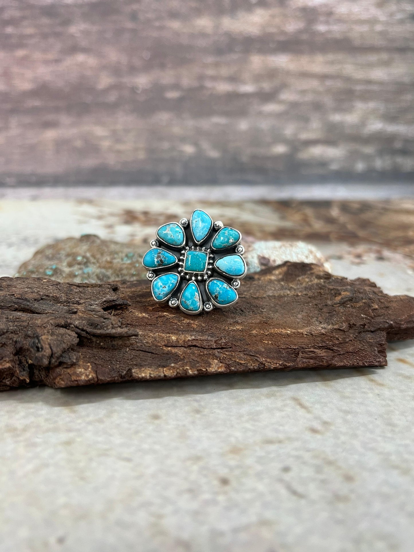 Handmade Sterling Silver White Water Turquoise Adjustable Ring Signed Nizhoni