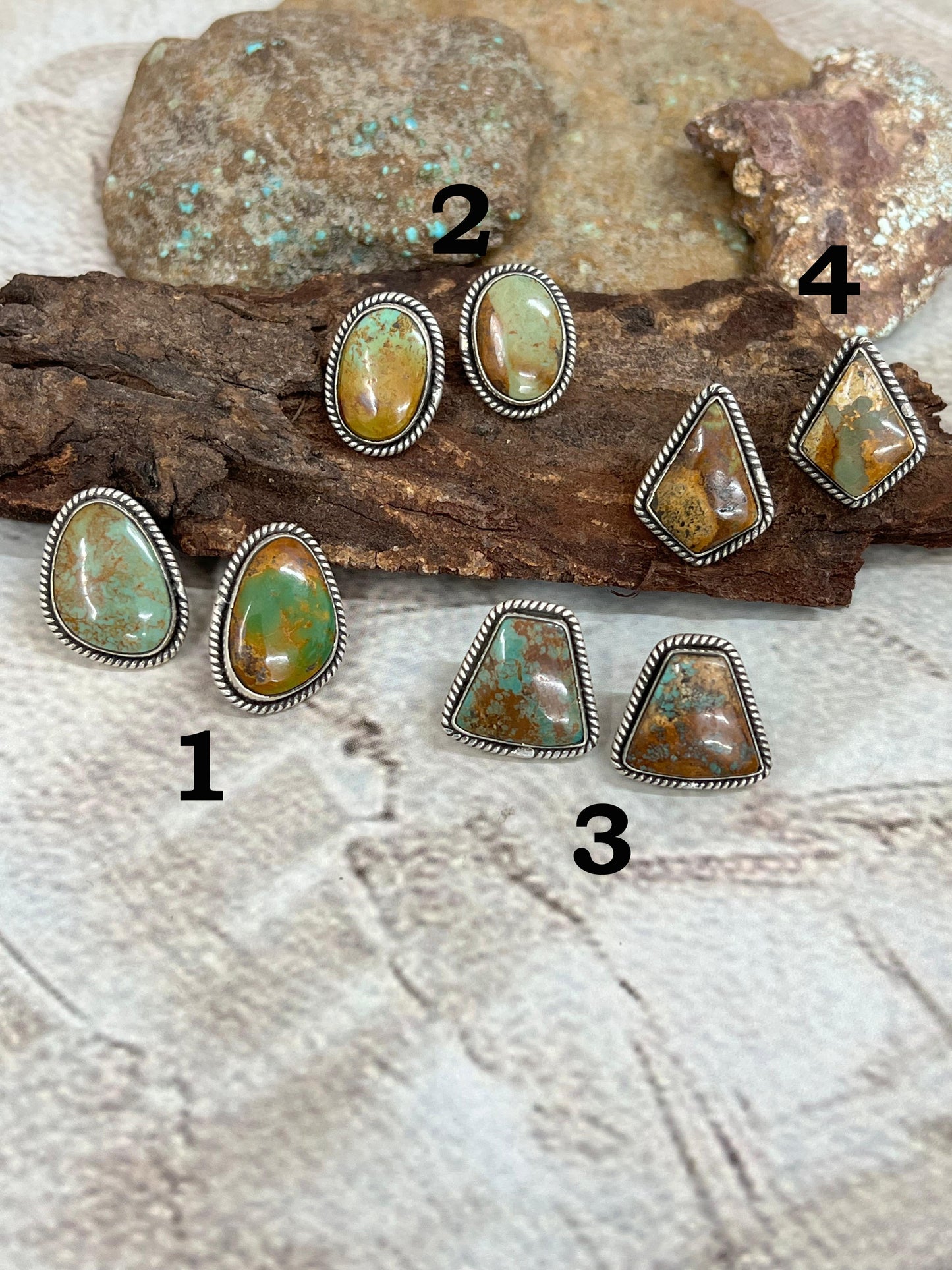 Handmade Sterling Silver Old Stock Royston Turquoise Post Studs with Signed Nizhoni