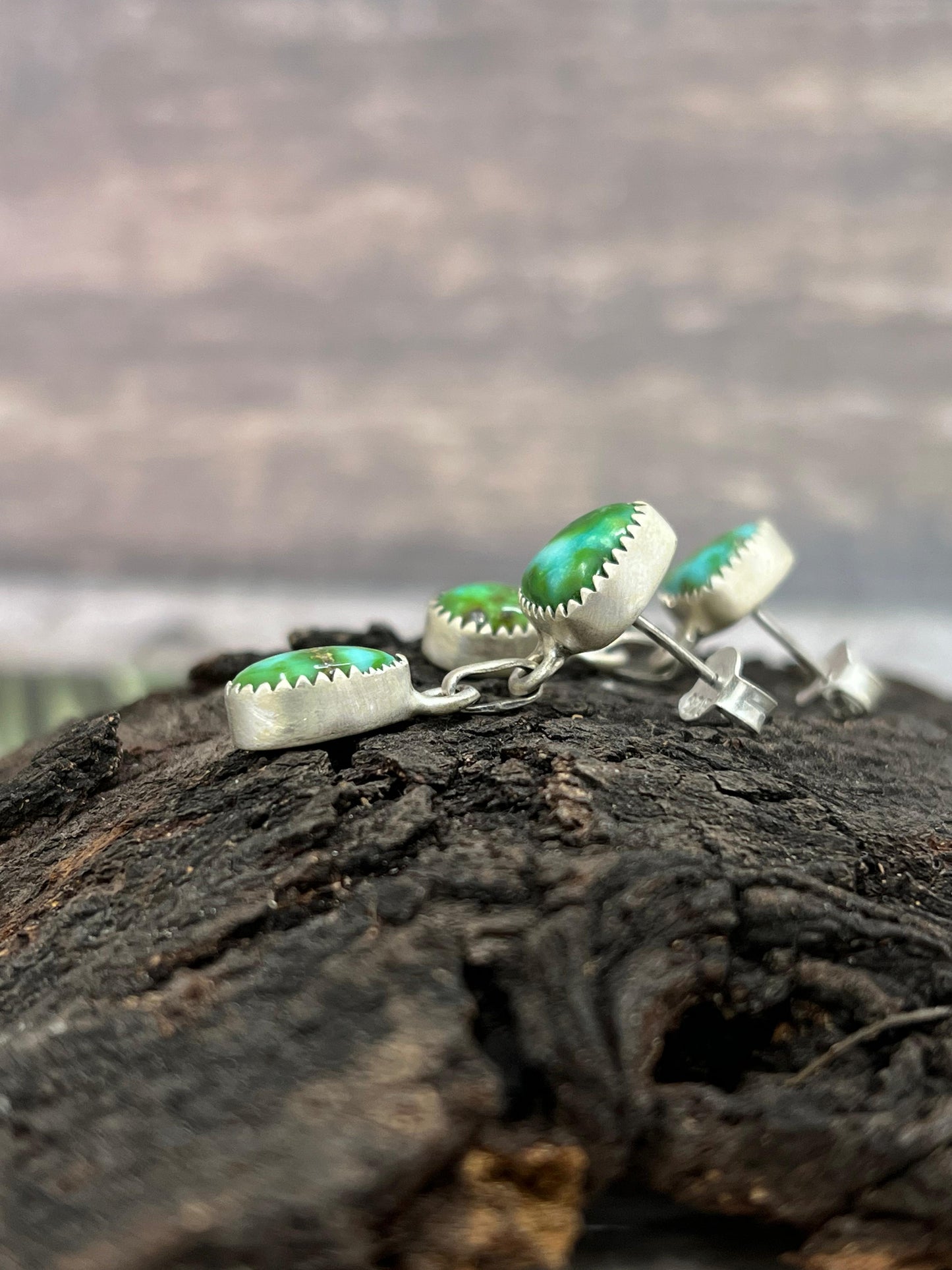 Handmade Sterling Silver Sonoran Mountain Turquoise Post Dangle Earrings with Signed Nizhoni (6)