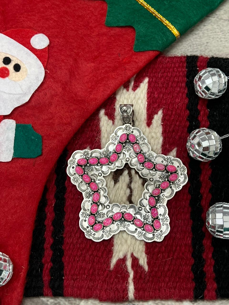 "Christmas Collection" Handmade Sterling Silver Hot Pink Star Pendant "Signed Nizhoni"