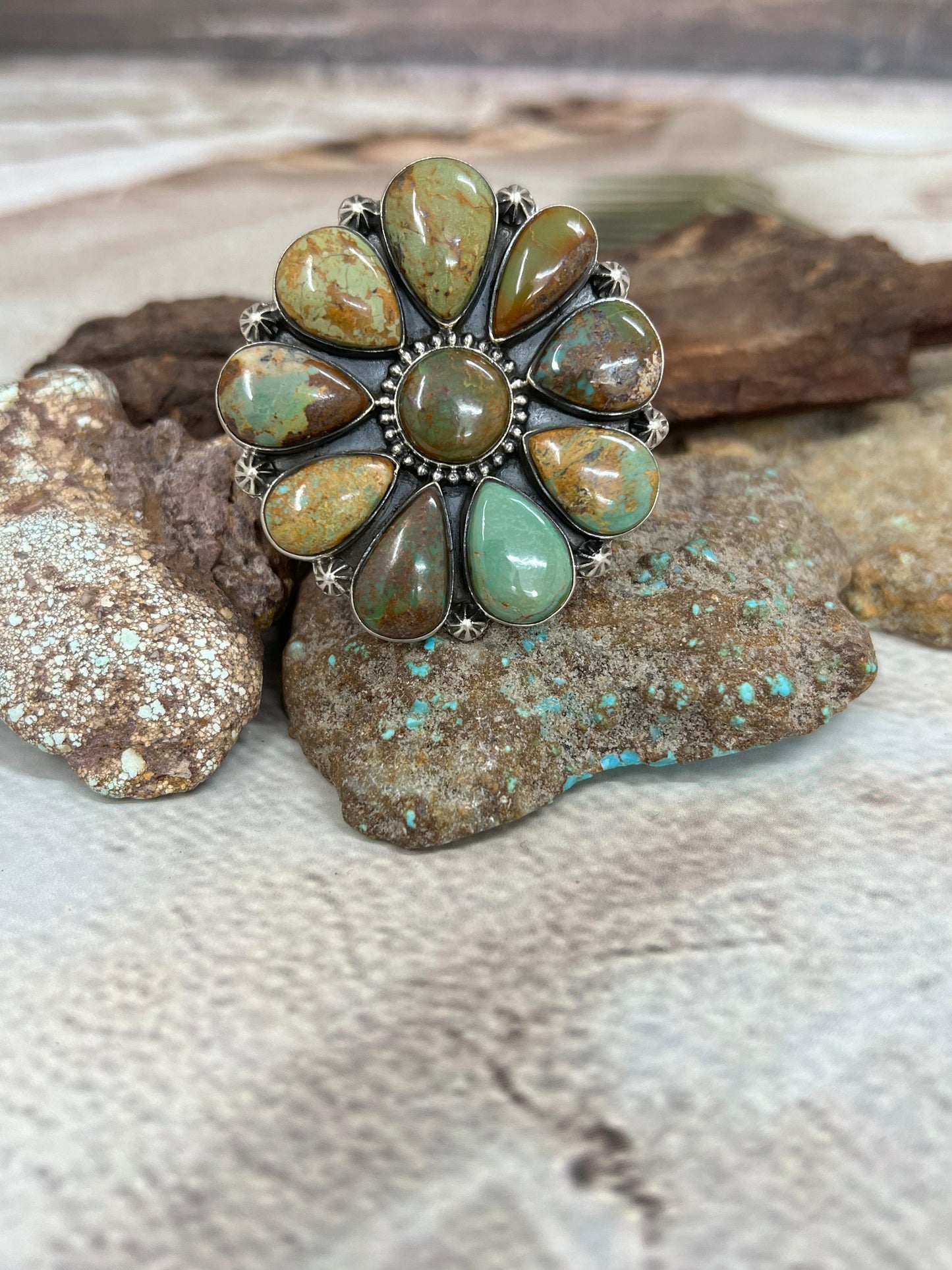 Handmade Sterling Silver Old Stock Royston Turquoise Adjustable Ring Signed Nizhoni (8)
