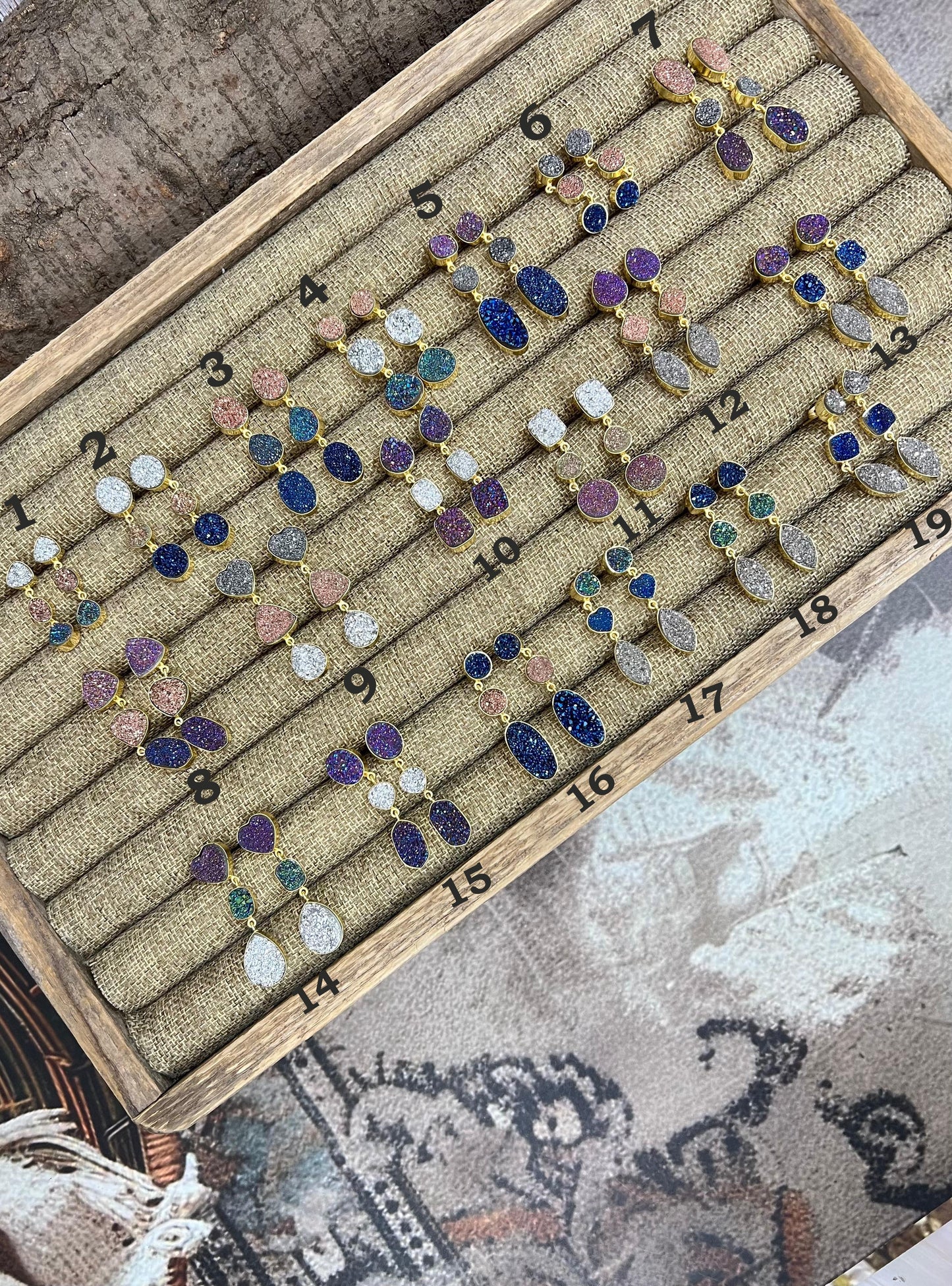 “The Boho Collection” Handmade Natural 3 Stone Druzy Post Dangle Earrings