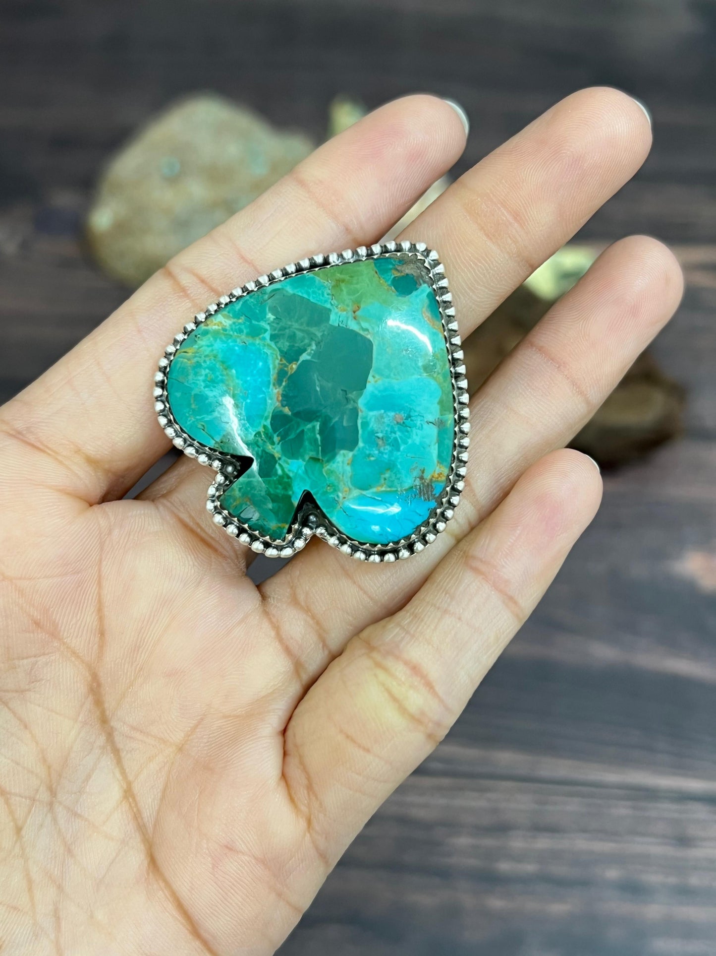 Handmade Sterling Silver Kingman Turquoise Adjustable Ring with Signed Nizhoni