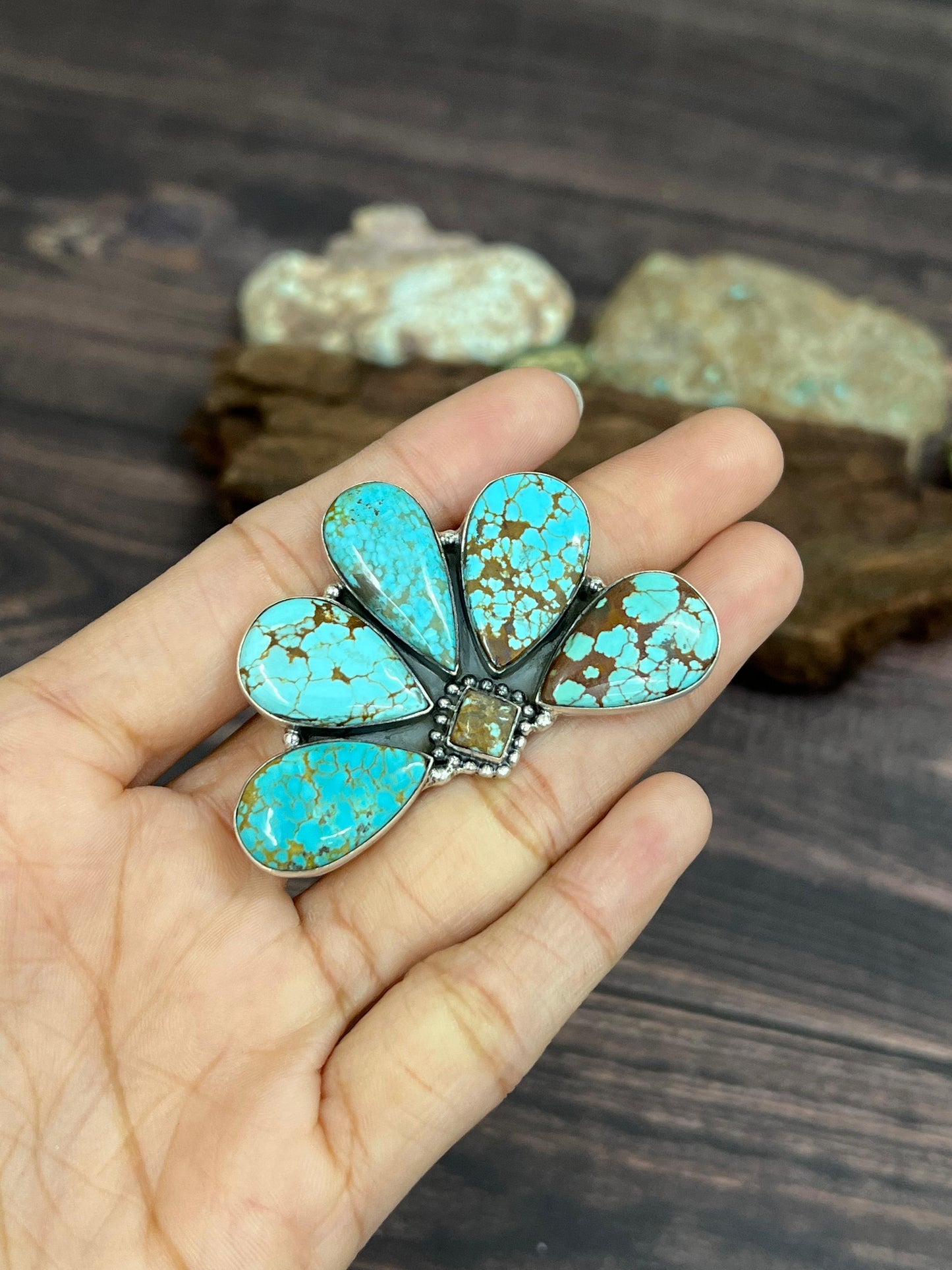 Handmade Sterling Silver Number 8 Turquoise Adjustable Ring with Signed Nizhoni