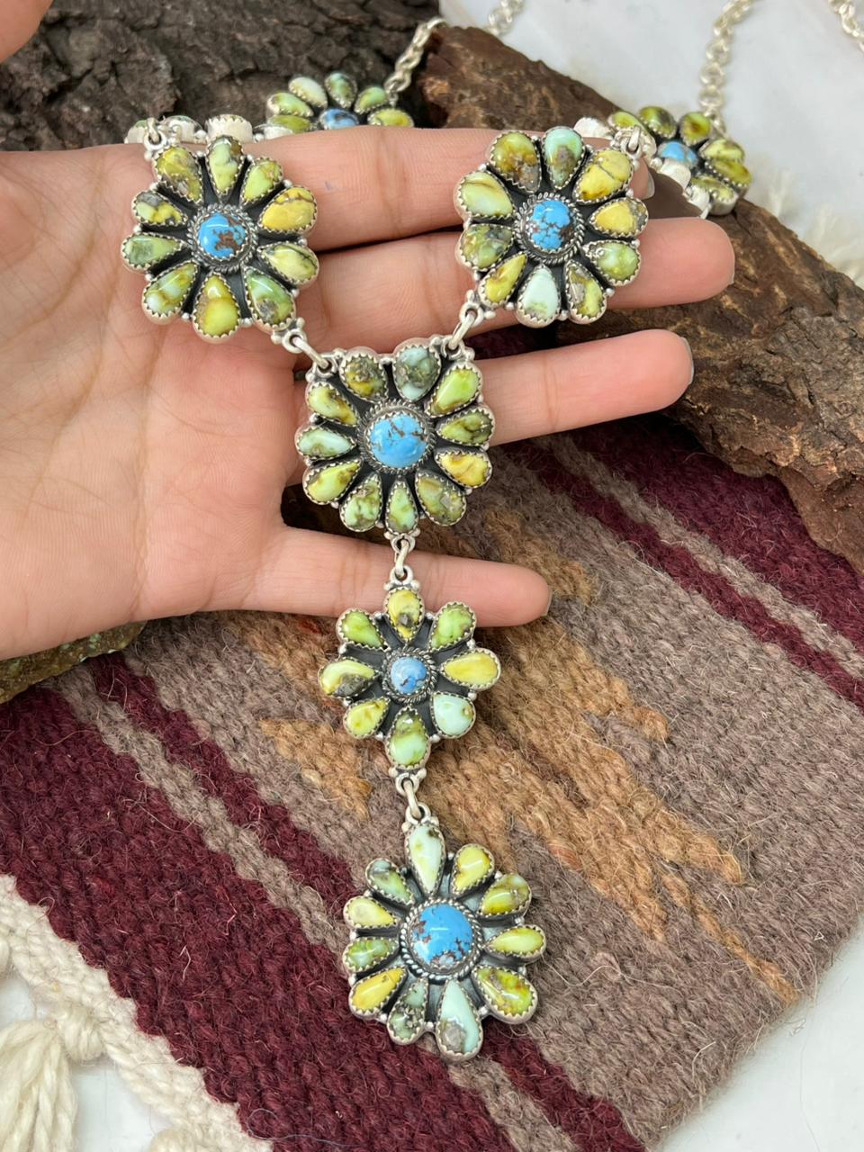 Handmade Sterling Silver Palomino with Golden Hills Turquoise Necklace "Signed Nizhoni"