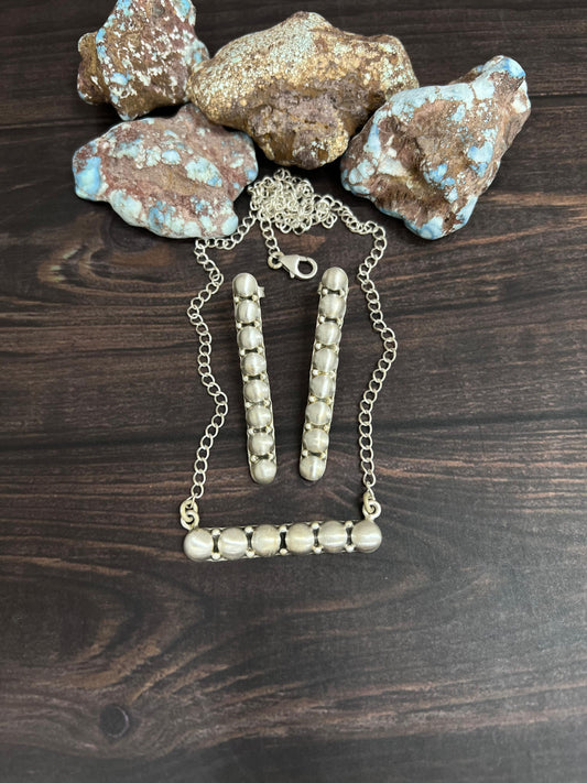 Handmade 'Sterling Silver' Necklace Earrings Set with Signed Nizhoni