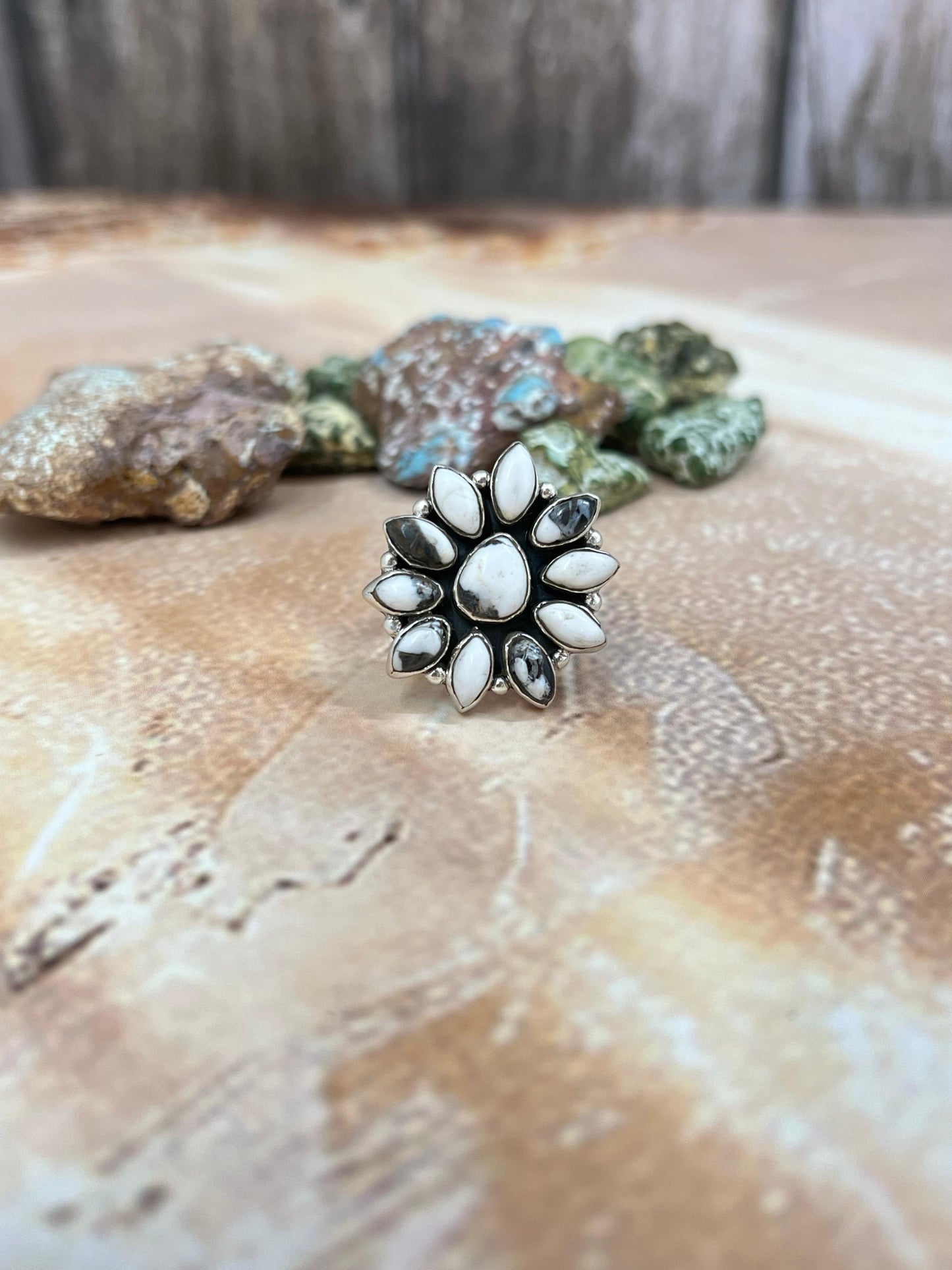 Handmade Sterling Silver Honey White Buffalo Turquoise Adjustable Ring with Signed Nizhoni