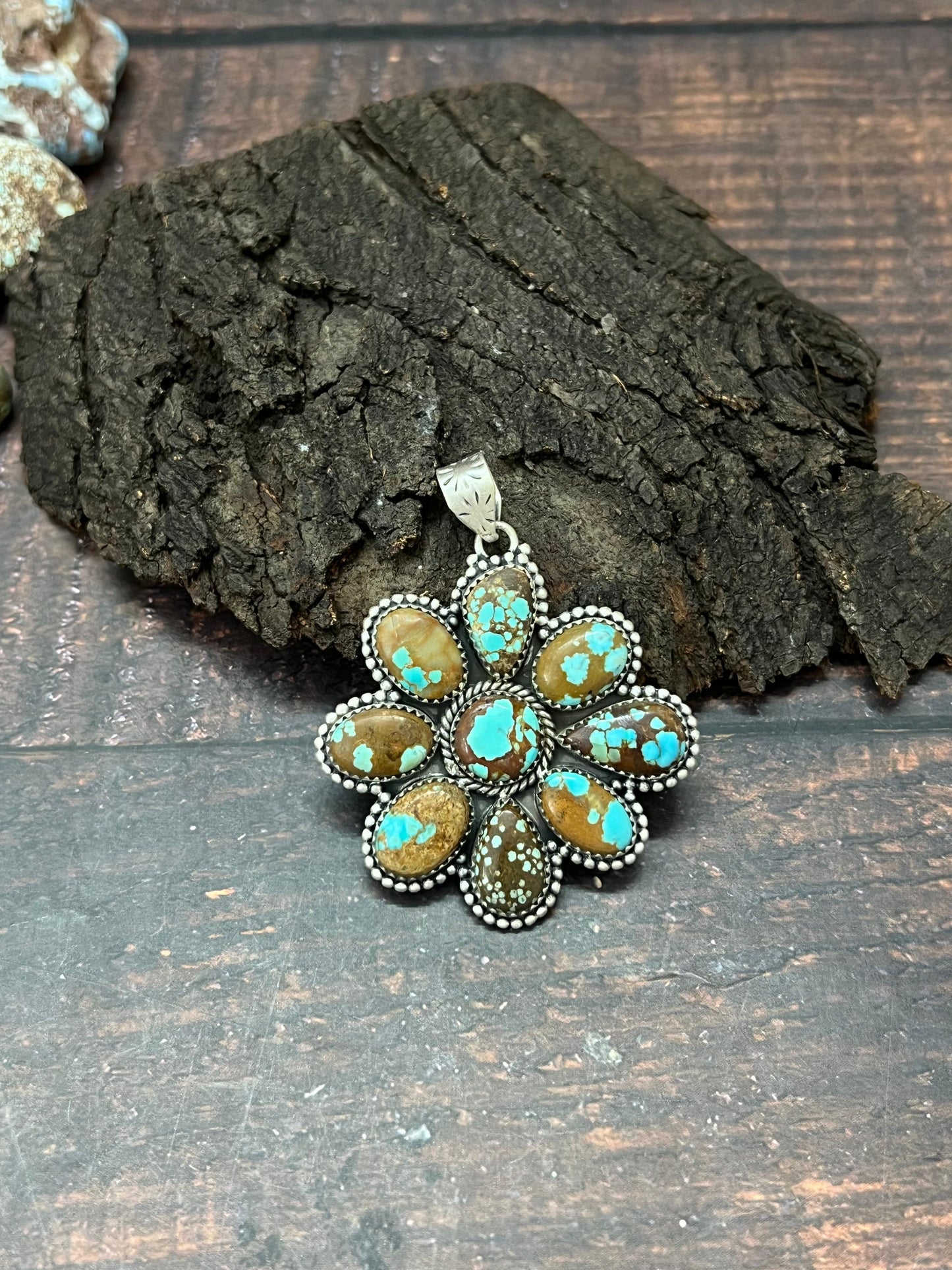 Handmade Sterling Silver Number 8 Turquoise Pendant with Signed Nizhoni