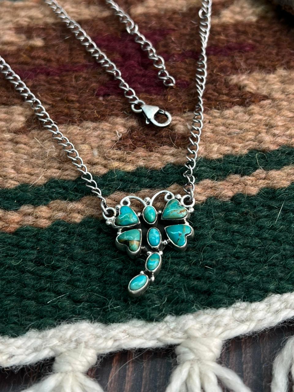 "Heart Collection" Handmade Sterling Silver Kingman Turquoise Necklace "Signed Nizhoni"