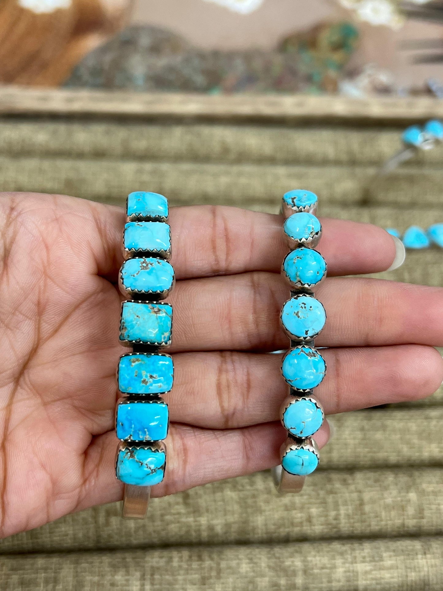 Handmade Sterling Silver Blue Bird Turquoise Cuff Bracelet with Signed Nizhoni
