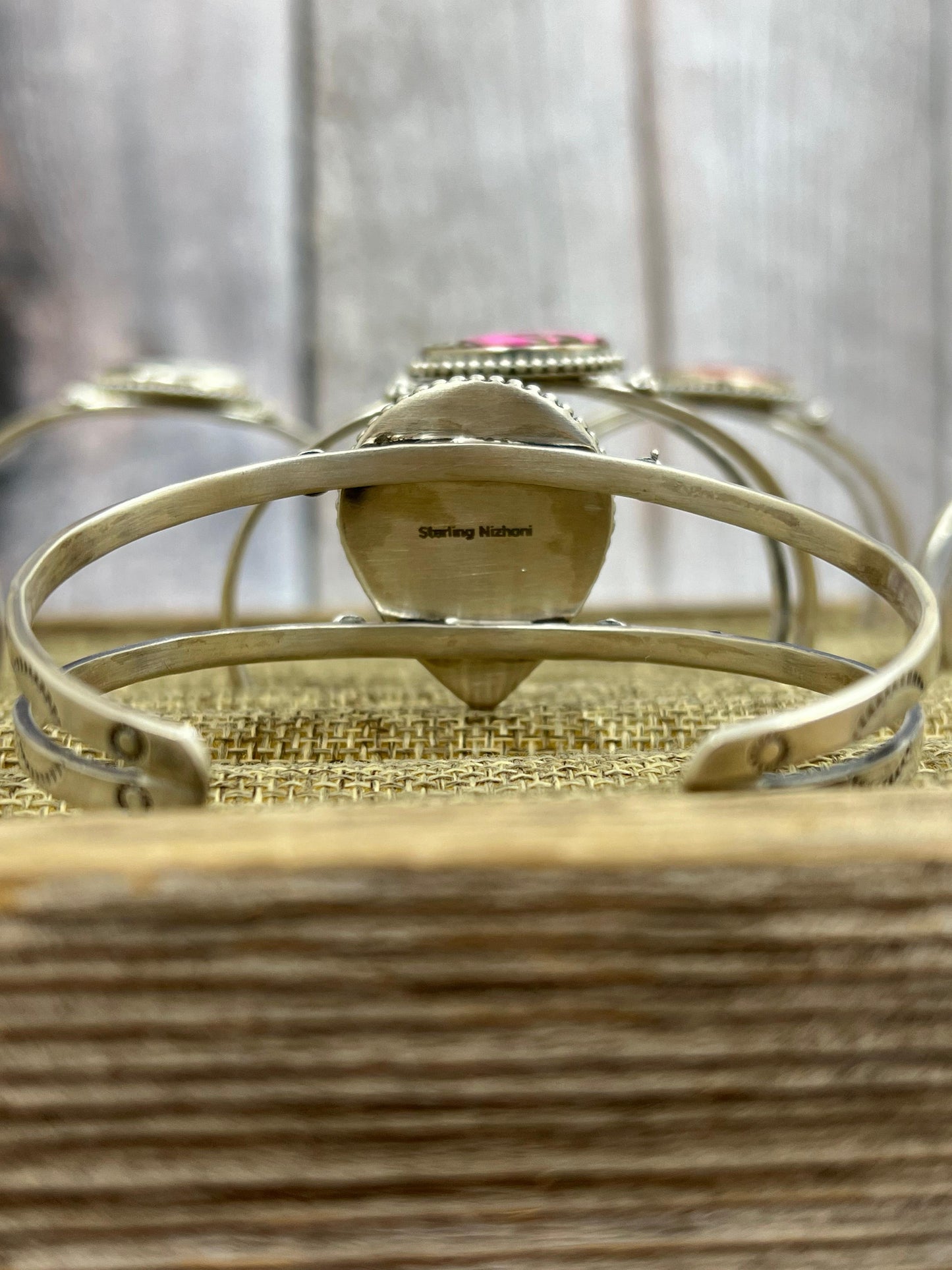 Handmade Sterling Silver Multi Stone Cuff Bracelet with Signed Nizhoni