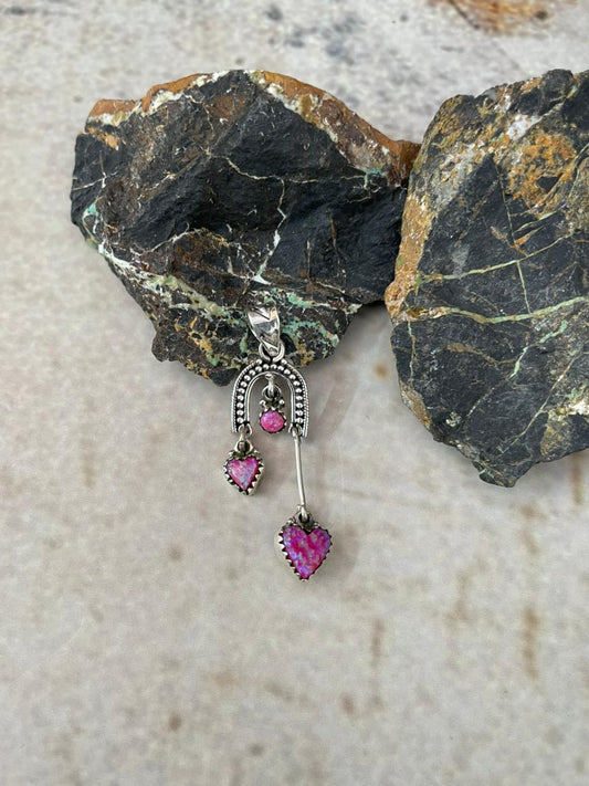 "Heart Collection" Handmade Sterling Silver Hot Pink Pendant "Signed Nizhoni"