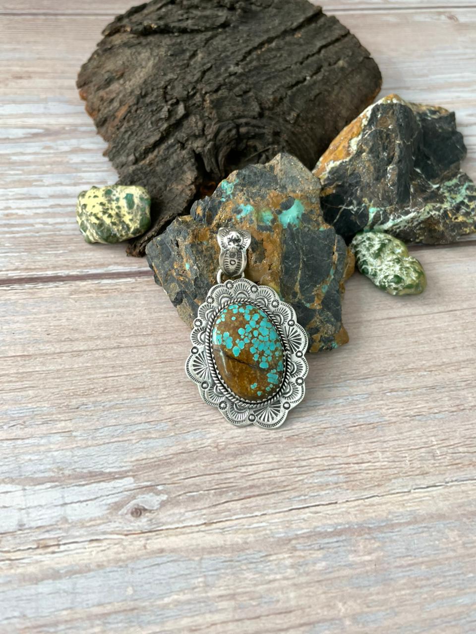 Handmade Sterling Silver Number 8 Turquoise Pendant "Signed Nizhoni"