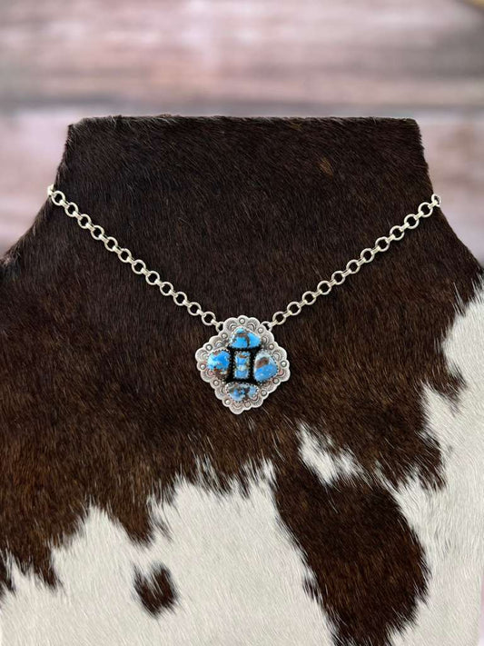 Handmade Sterling Silver Golden Hills Turquoise Necklace "Signed Nizhoni"