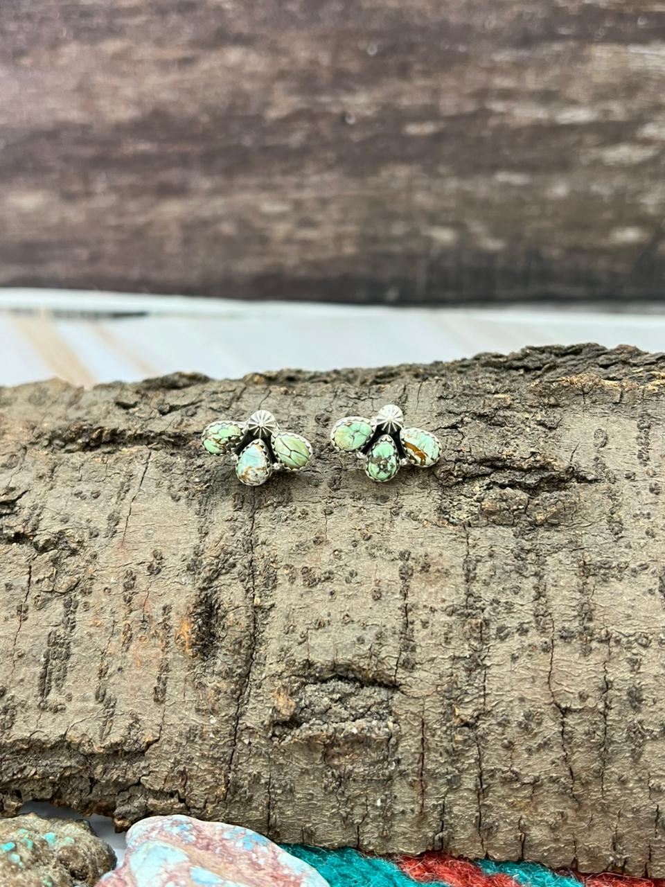 Handmade Sterling Silver Variscite Post Studs "Signed Nizhoni"