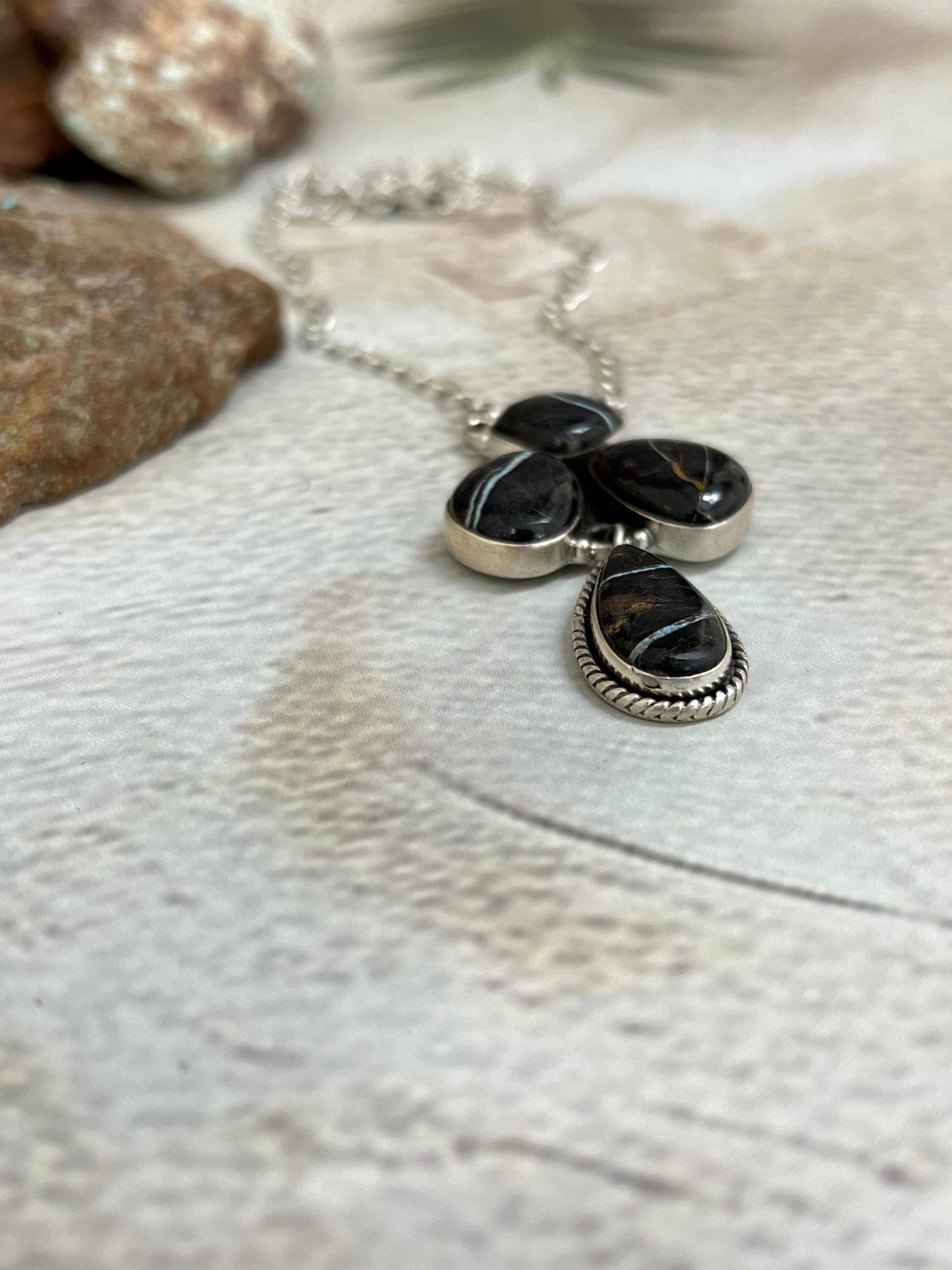 Handmade Sterling Silver Blackjack Turquoise Necklace Signed Nizhoni