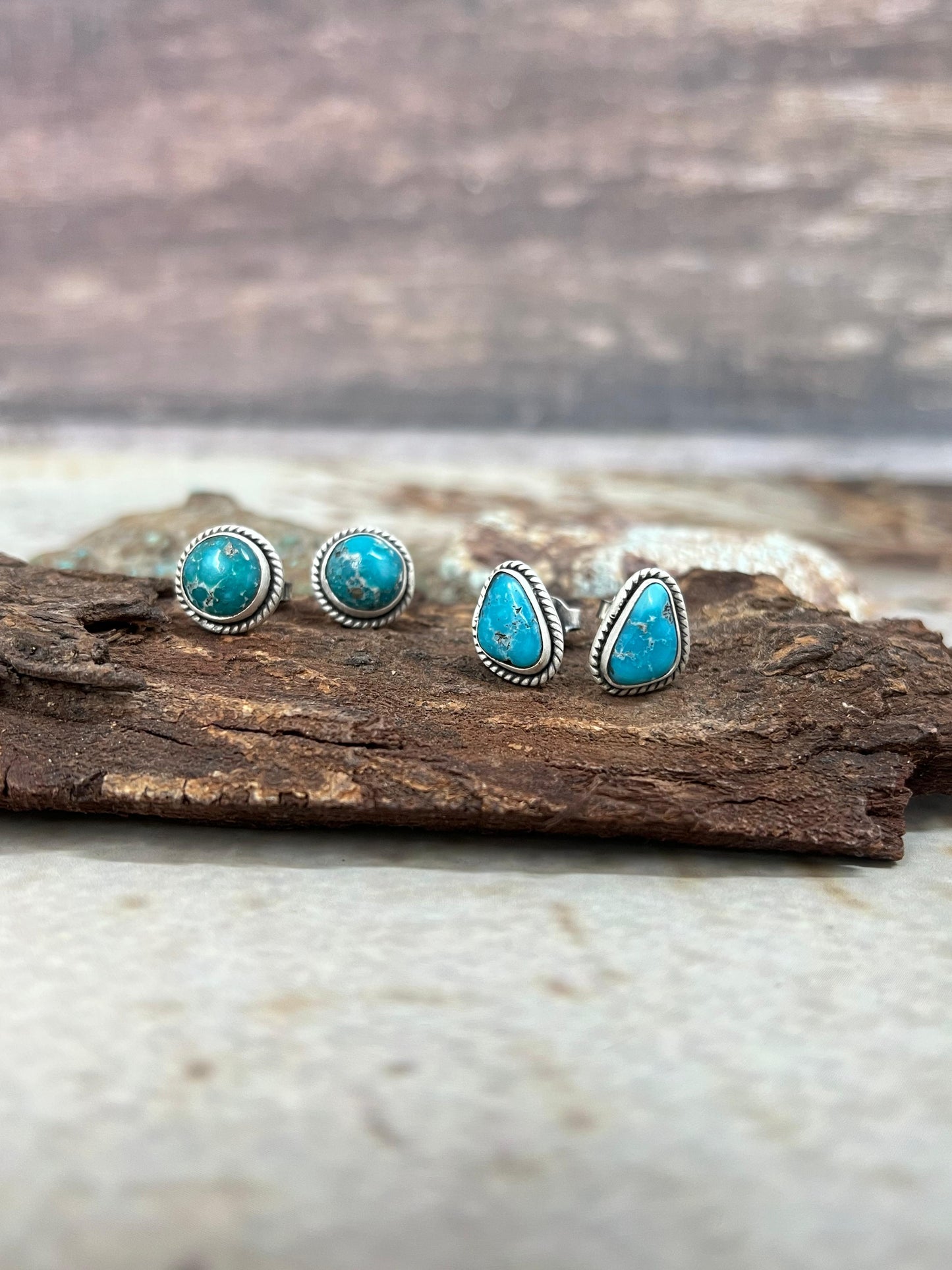 Handmade Sterling Silver White Water Turquoise Post Studs Signed Nizhoni