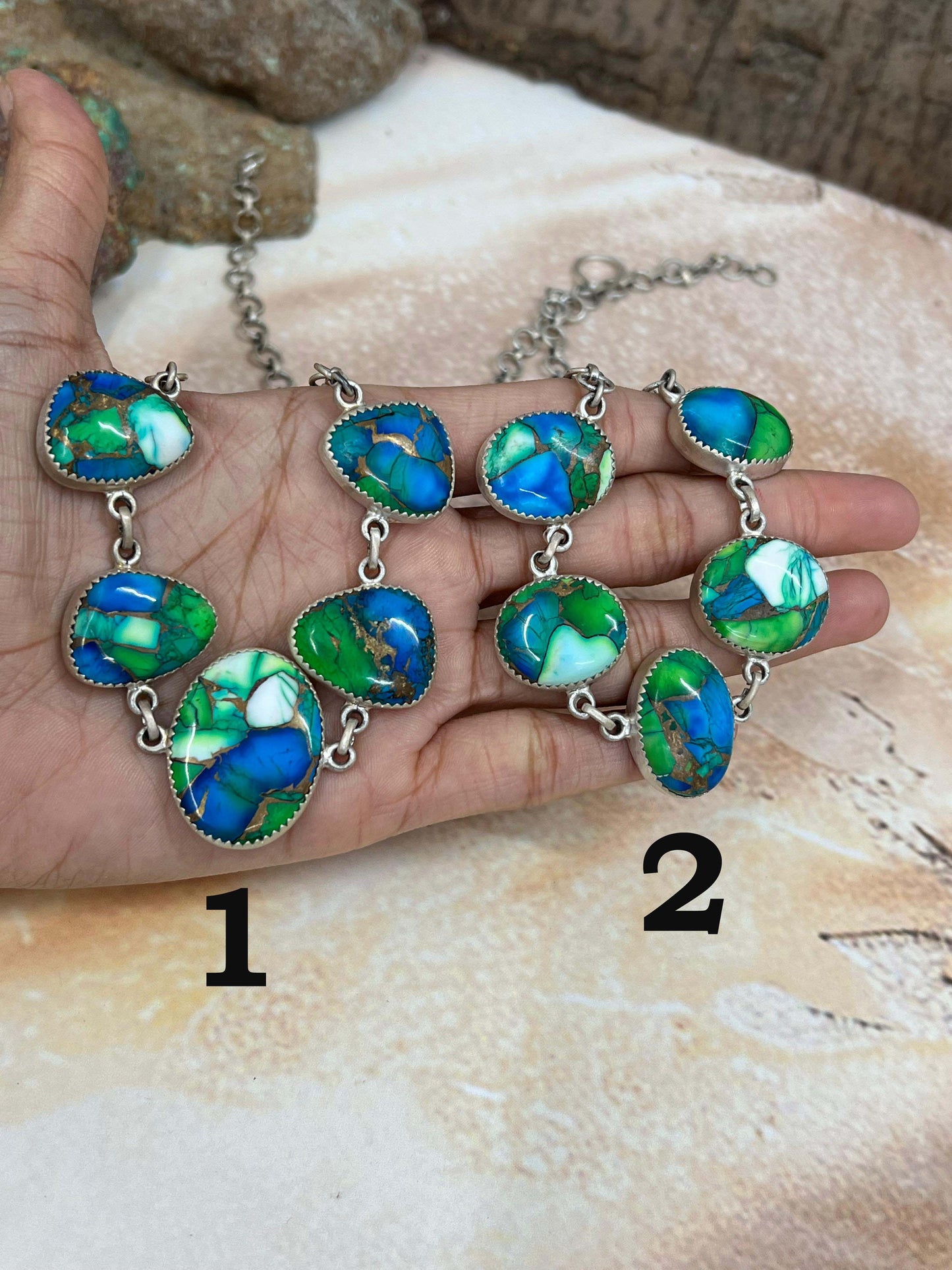 Handmade Sterling Silver Peacock Dahlia Necklace with Signed Nizhoni